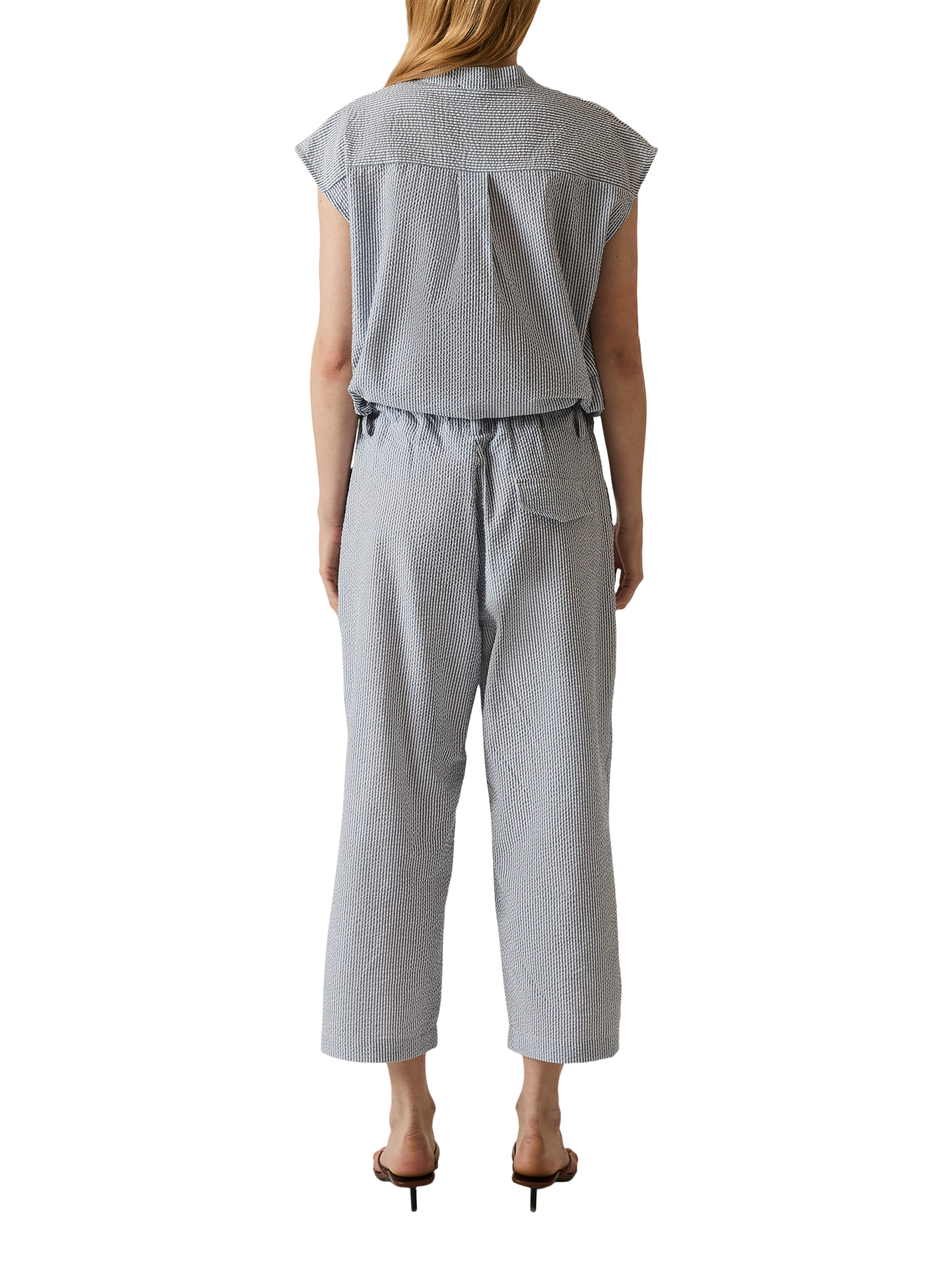 Product image 2 of 6, which shows James Lakeland Fine Stripe Cropped Trousers, Navy/White, 8