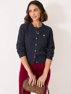 Crew Clothing Summer Heritage Cable Knit Cardigan, Navy Blue, Navy Blue