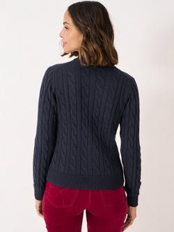 Crew Clothing Summer Heritage Cable Knit Cardigan, Navy Blue - view 2, Navy Blue