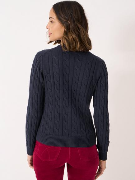 Crew Clothing Summer Heritage Cable Knit Cardigan, Navy Blue - view 2, Navy Blue
