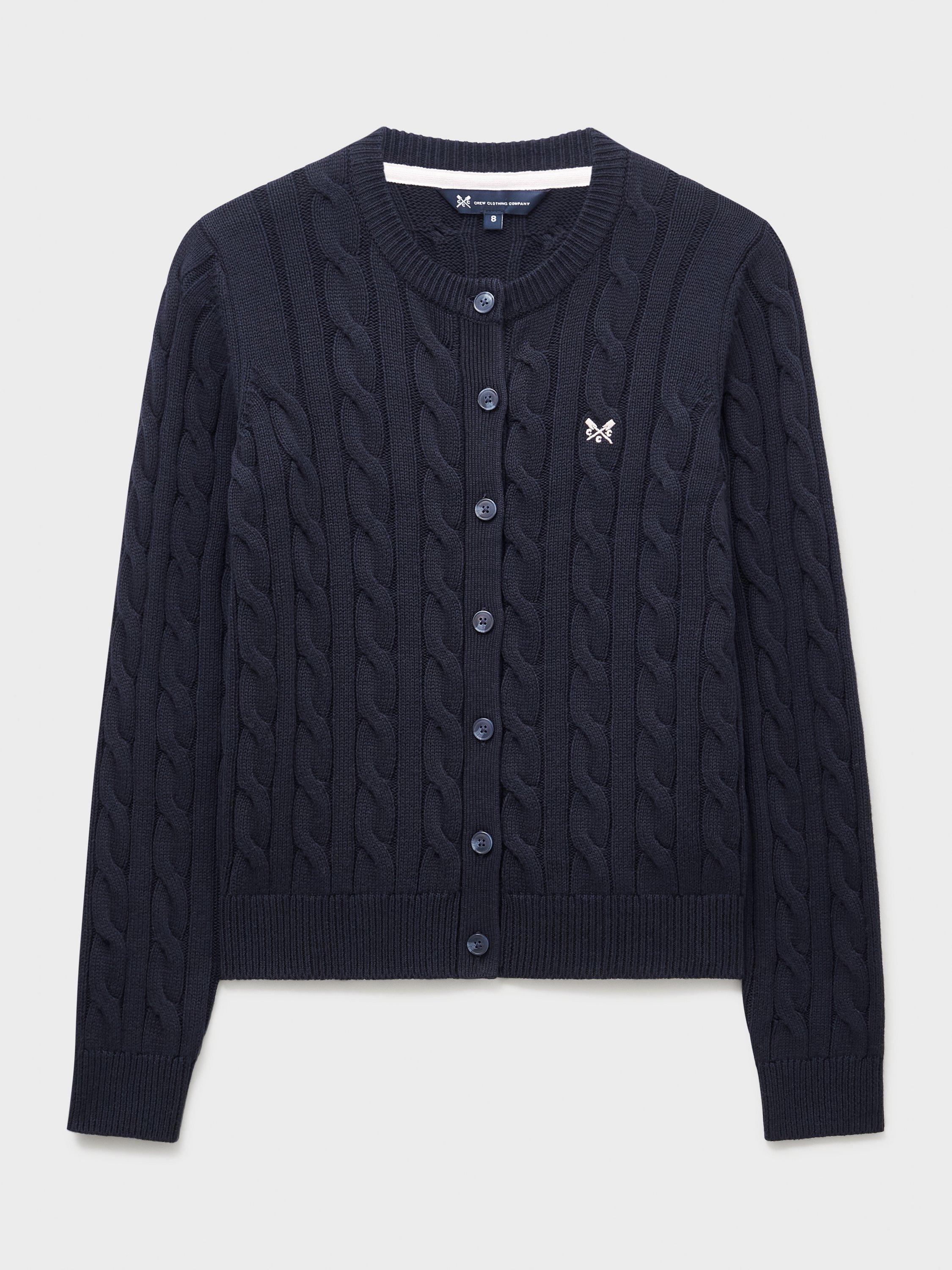 Crew Clothing Summer Heritage Cable Knit Cardigan, Navy Blue