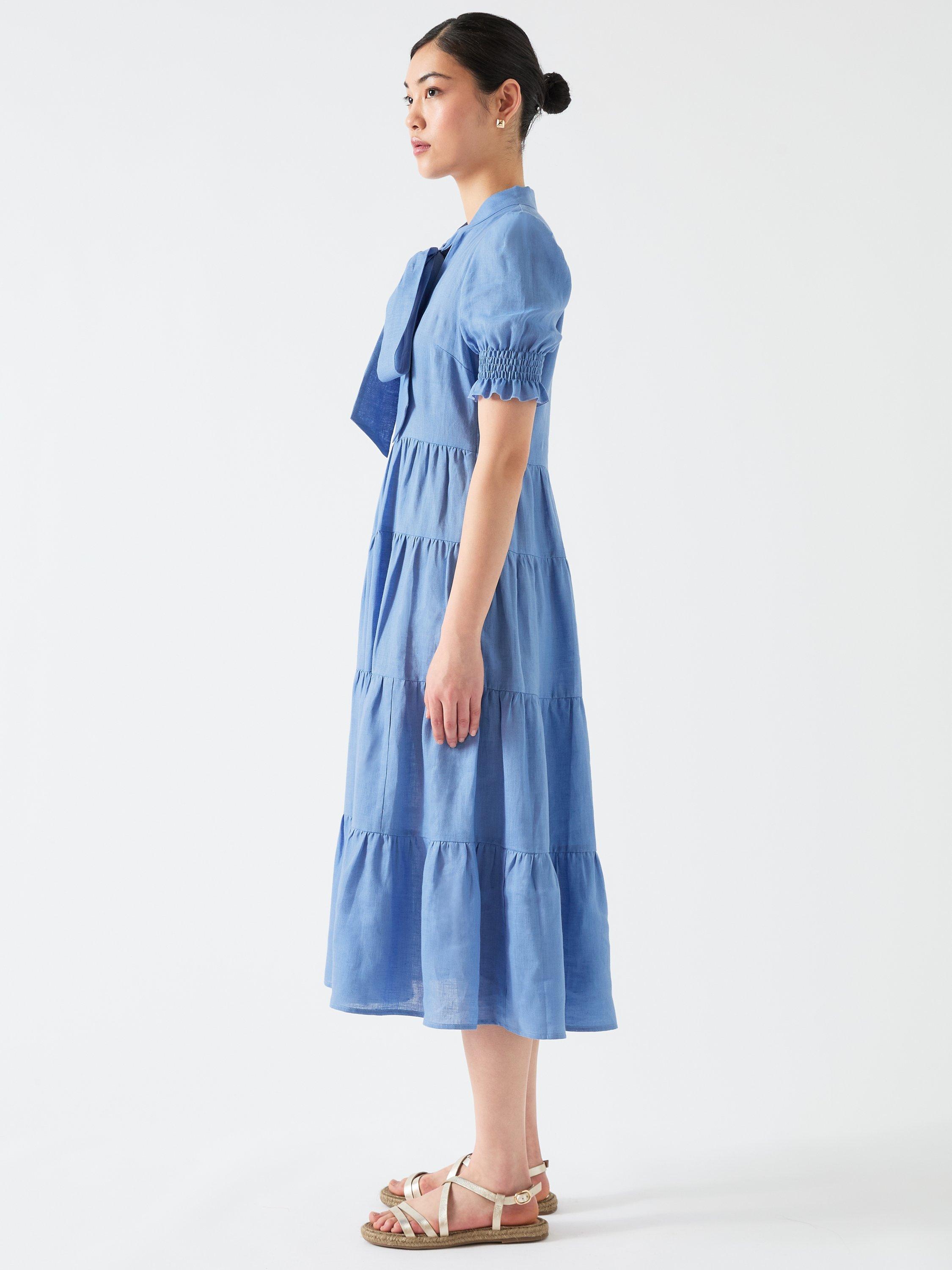 Product image 2 of 4, which shows L.K.Bennett Flo Tiered Pure Linen Dress, Pale Ocean, 6