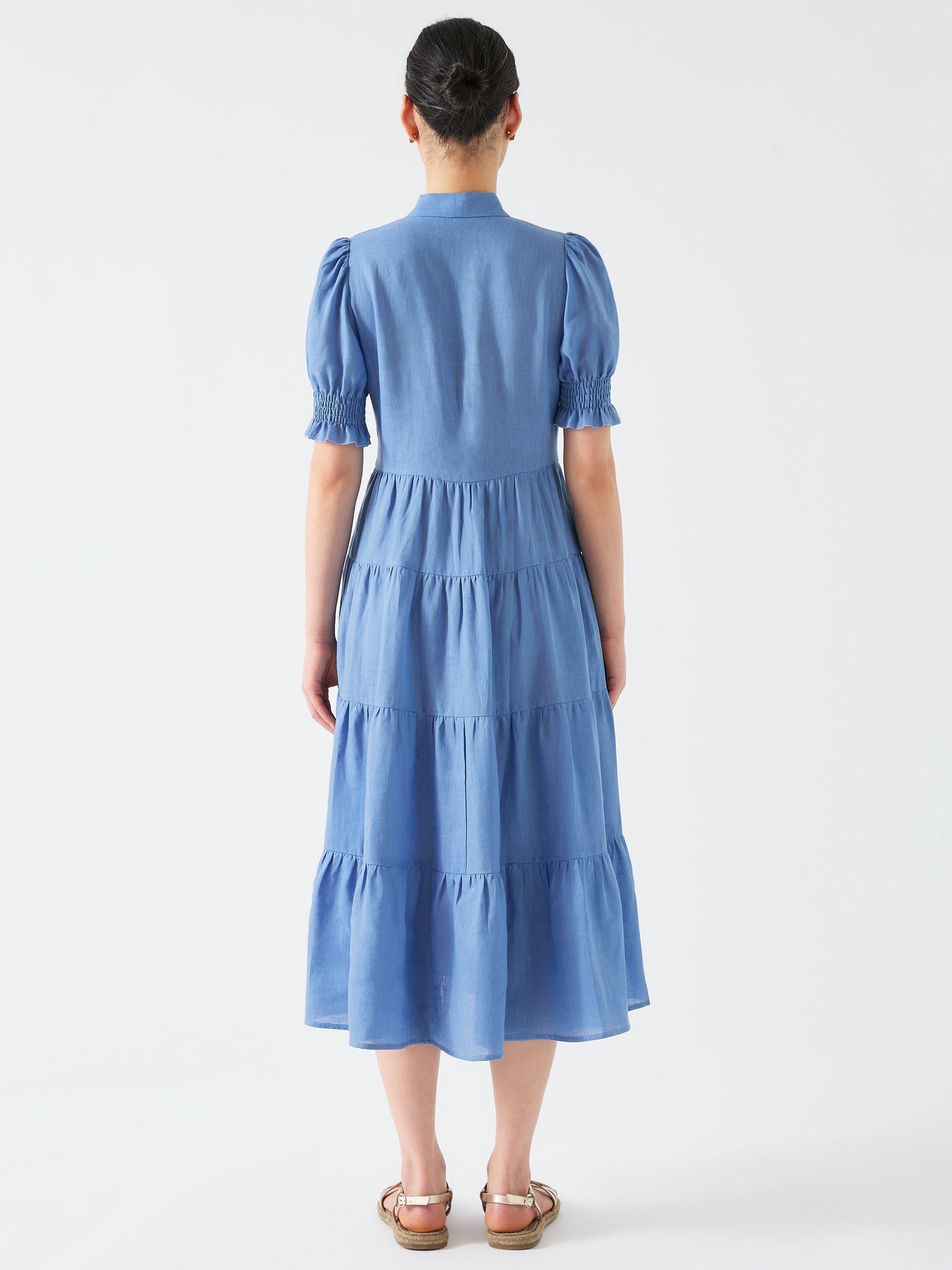 Product image 3 of 4, which shows L.K.Bennett Flo Tiered Pure Linen Dress, Pale Ocean, 6