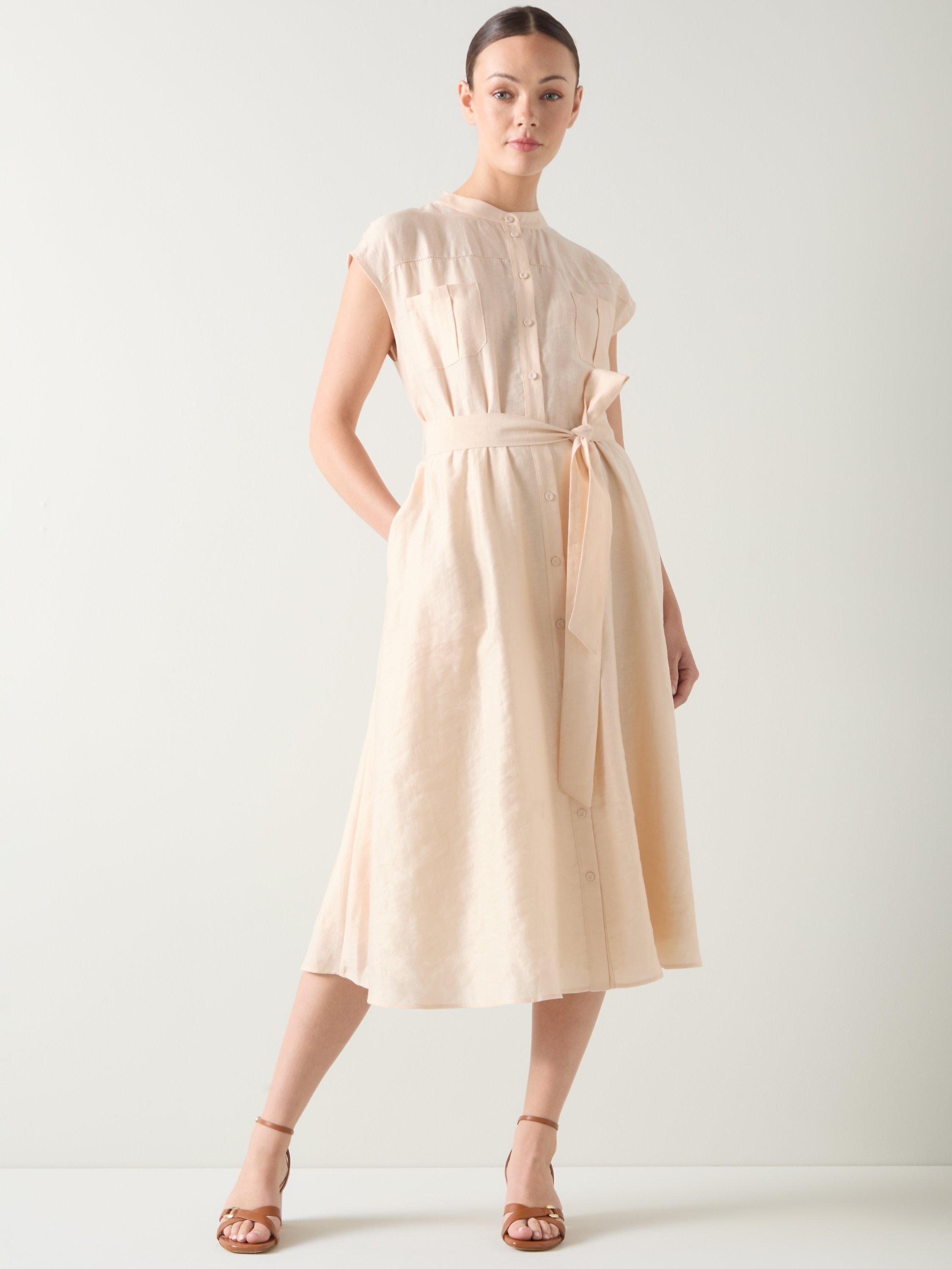 Product image 1 of 5, which shows L.K.Bennett Fran Utility Linen Blend Shirt Dress, Pale Beige, 6