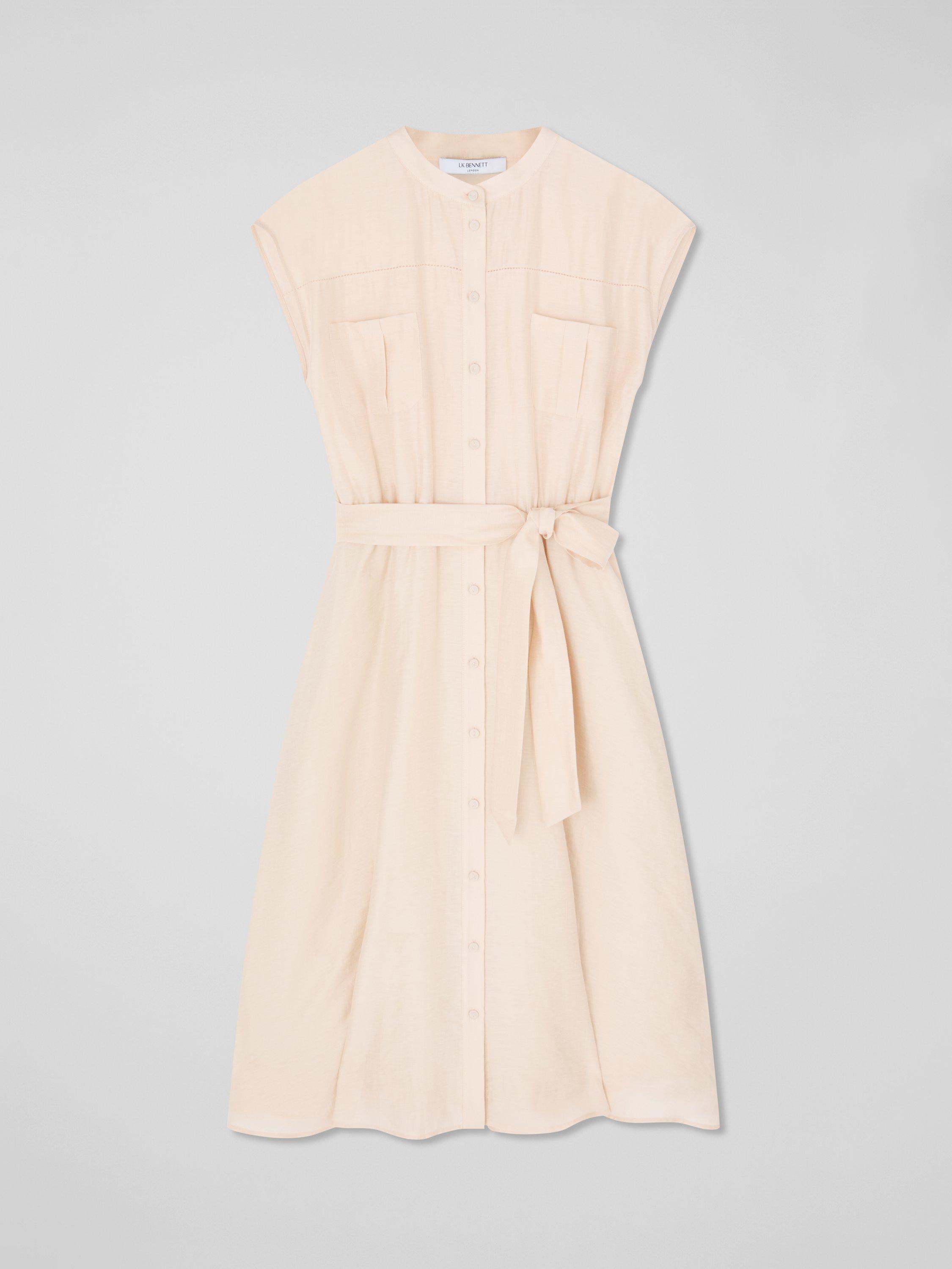 Product image 5 of 5, which shows L.K.Bennett Fran Utility Linen Blend Shirt Dress, Pale Beige, 6