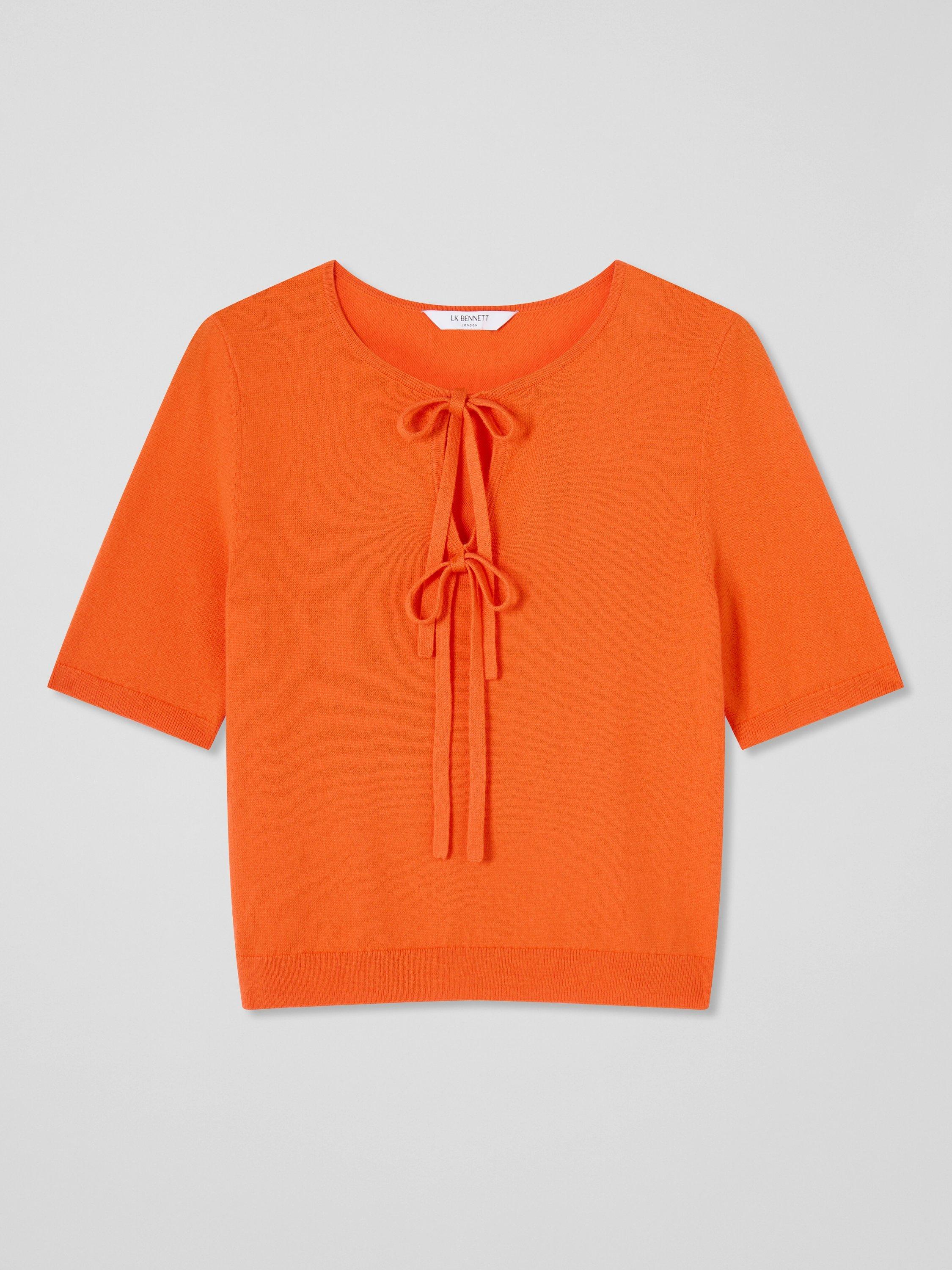 Product image 4 of 4, which shows L.K.Bennett Nerys Tie Front Knit Top, Burnt Orange, XS