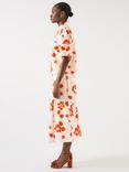 L.K.Bennett Flora Short Sleeve Tie Neck Cotton Blend Blouse, Orange/Multi