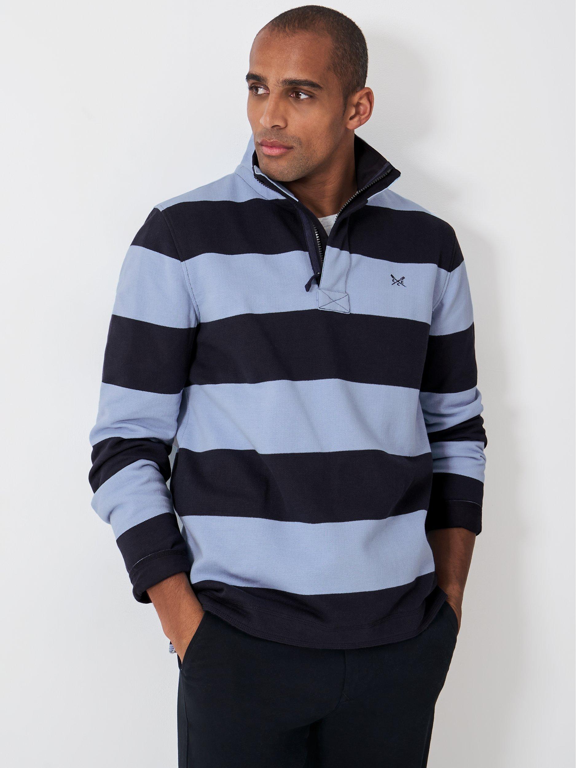 Product image 1 of 5, which shows Crew Clothing Heritage Stripe Padstow Sweatshirt, Navy/Blue, L