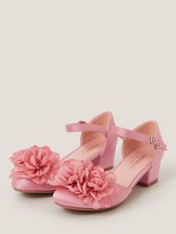 Monsoon Kids' Corsage Satin Heeled Shoes - view 2, Pink