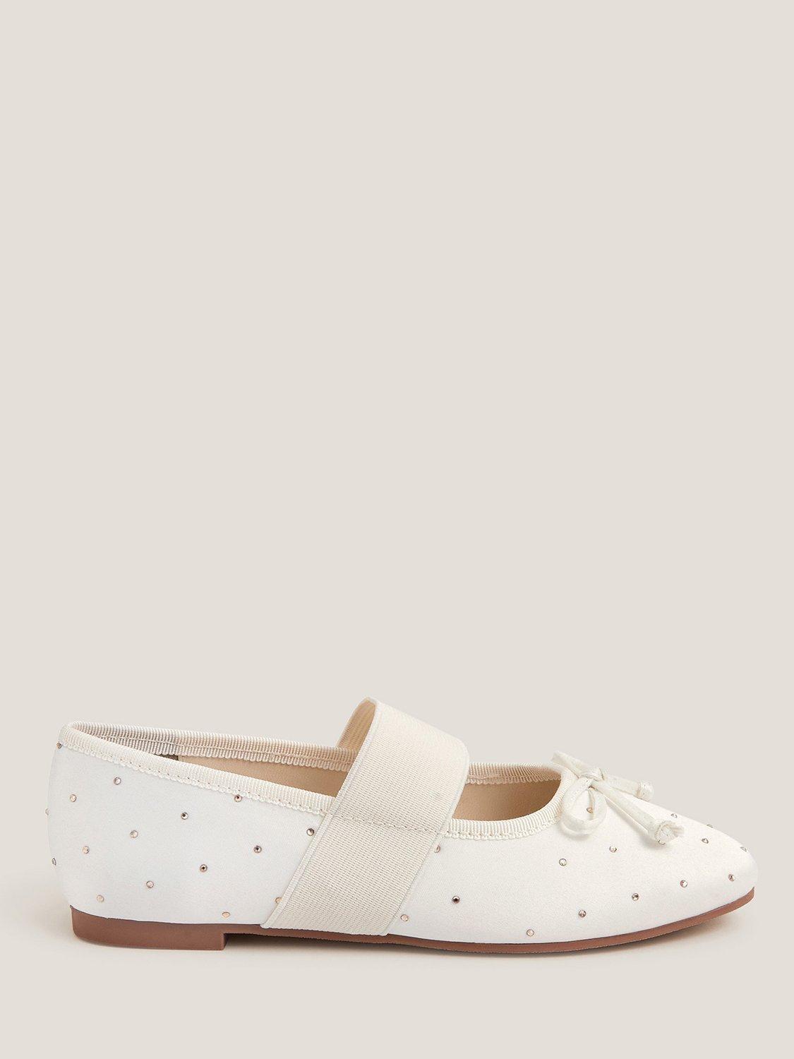 Product image 1 of 3, which shows Monsoon Kids' Diamante Ballerina Flat Shoes, Ivory, 7 Jnr