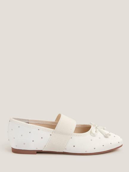 Monsoon Kids' Diamante Ballerina Flat Shoes, Ivory, Ivory