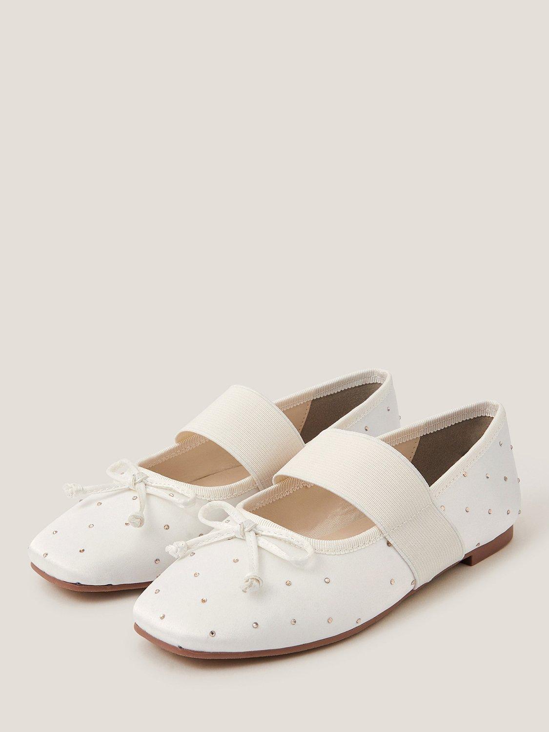 Product image 2 of 3, which shows Monsoon Kids' Diamante Ballerina Flat Shoes, Ivory, 7 Jnr