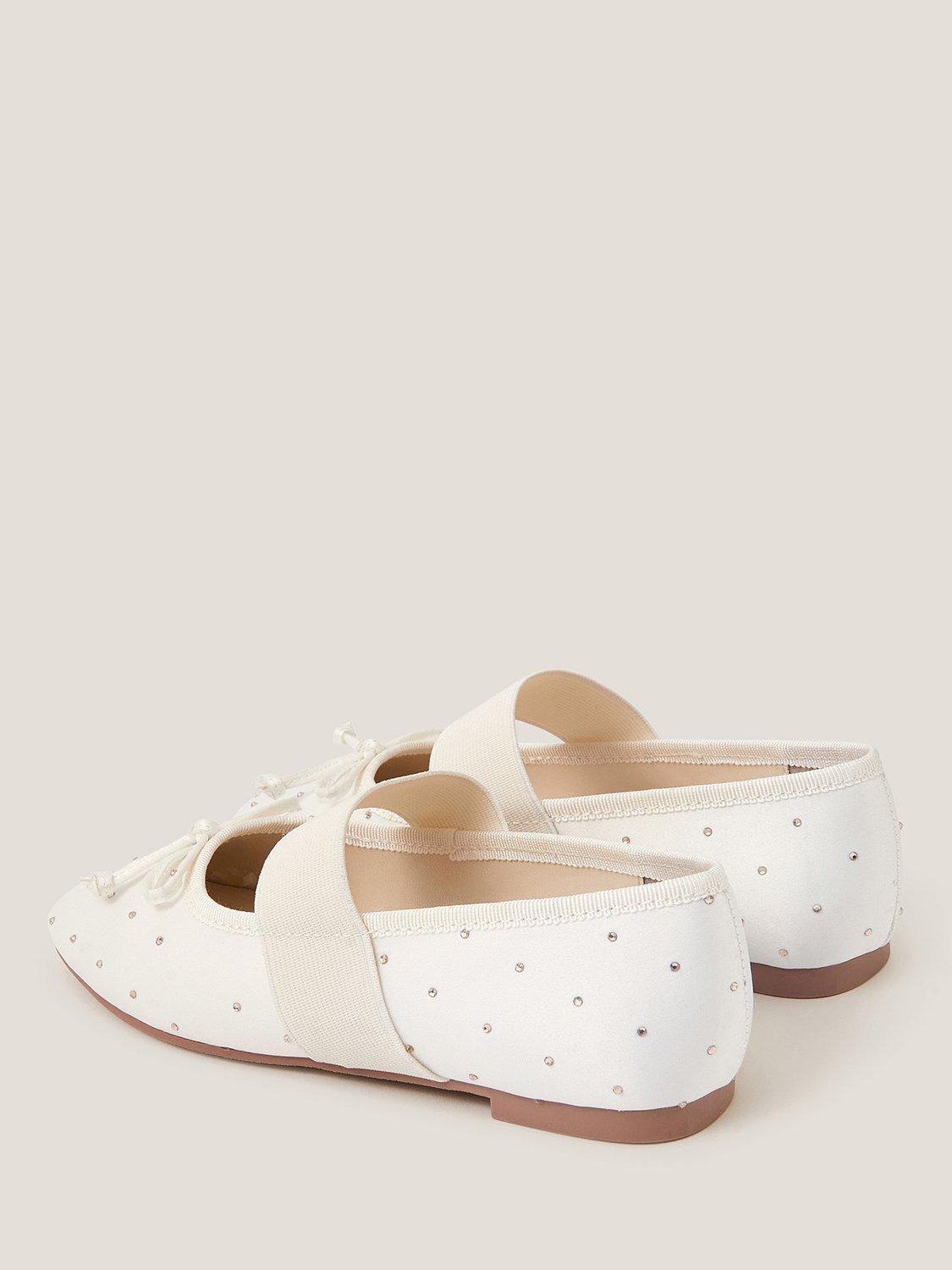 Product image 3 of 3, which shows Monsoon Kids' Diamante Ballerina Flat Shoes, Ivory, 7 Jnr