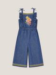Monsoon Kids' Sleeveless Floral Denim Jumpsuit, Blue