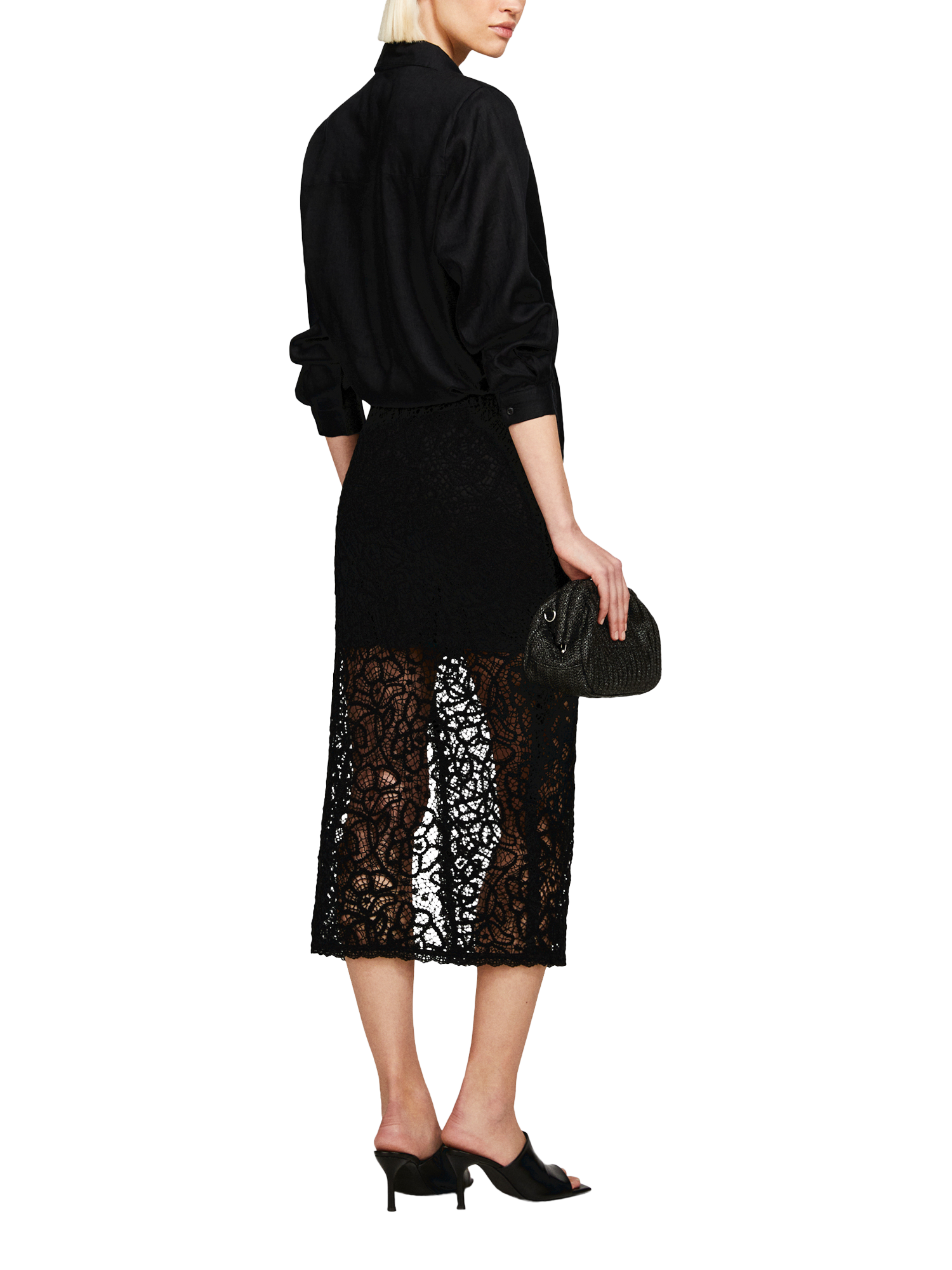 Product image 2 of 5, which shows SISLEY Garment Washed Pure Linen Shirt, Black, XS