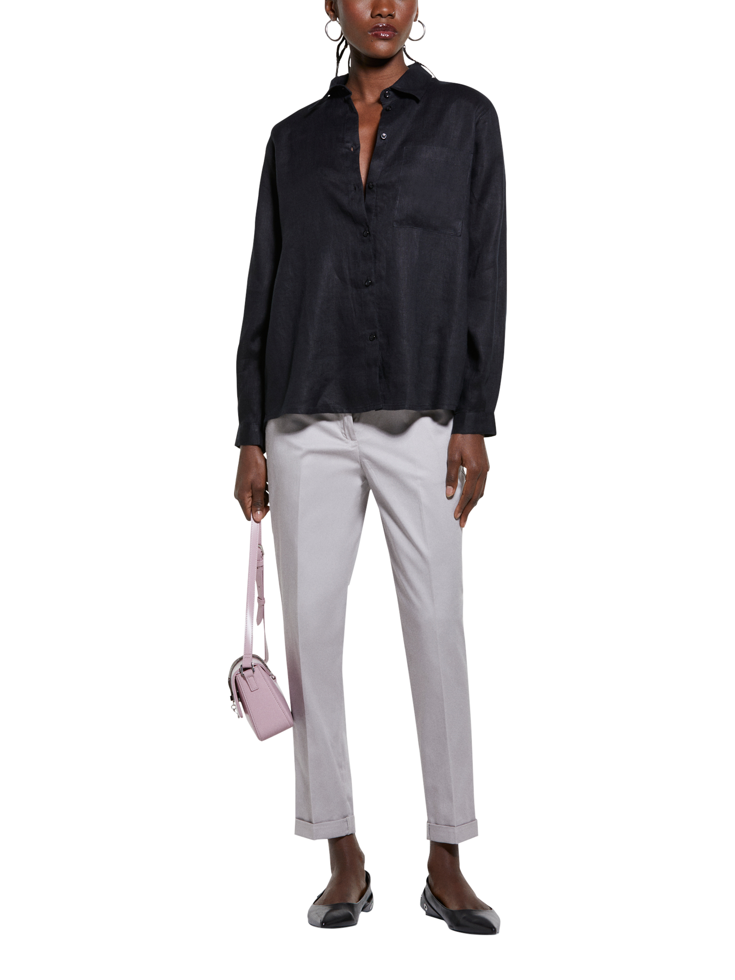 Product image 3 of 5, which shows SISLEY Garment Washed Pure Linen Shirt, Black, XS