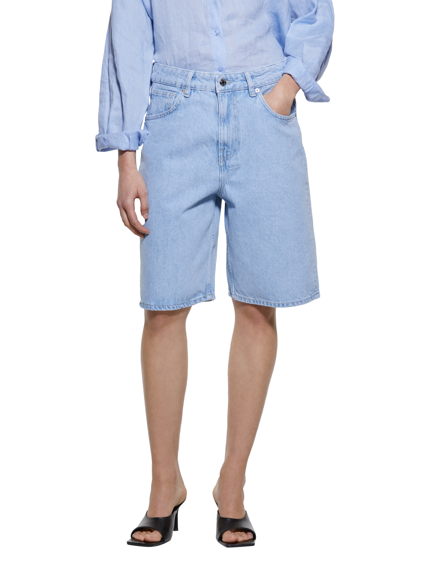 Product image 1 of 6, which shows SISLEY Relax Fit Denim Shorts, Blue, 29R