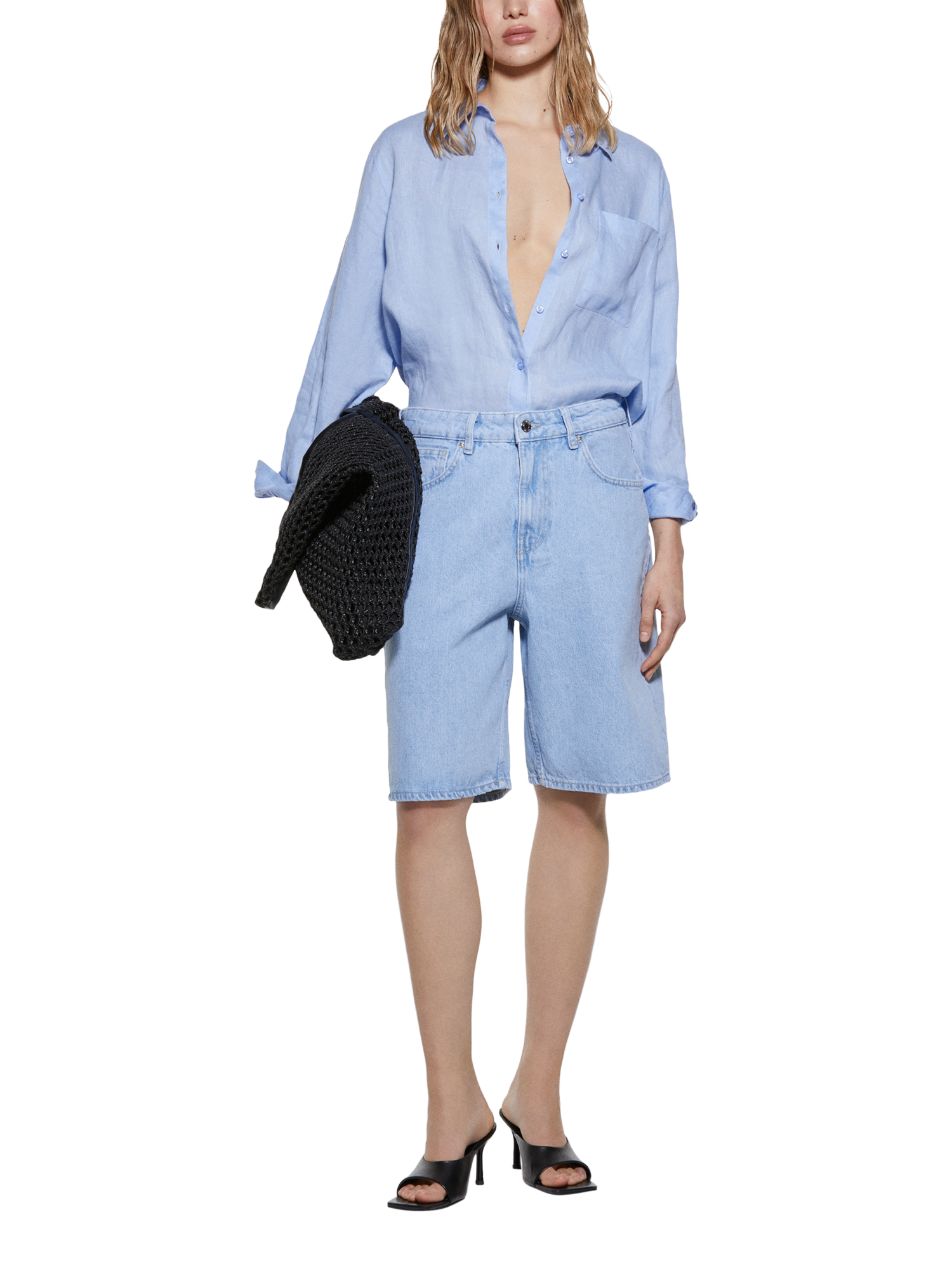 Product image 3 of 6, which shows SISLEY Relax Fit Denim Shorts, Blue, 29R