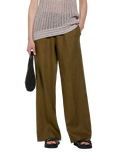 SISLEY High Waist Flare Pure Linen Trousers, Green