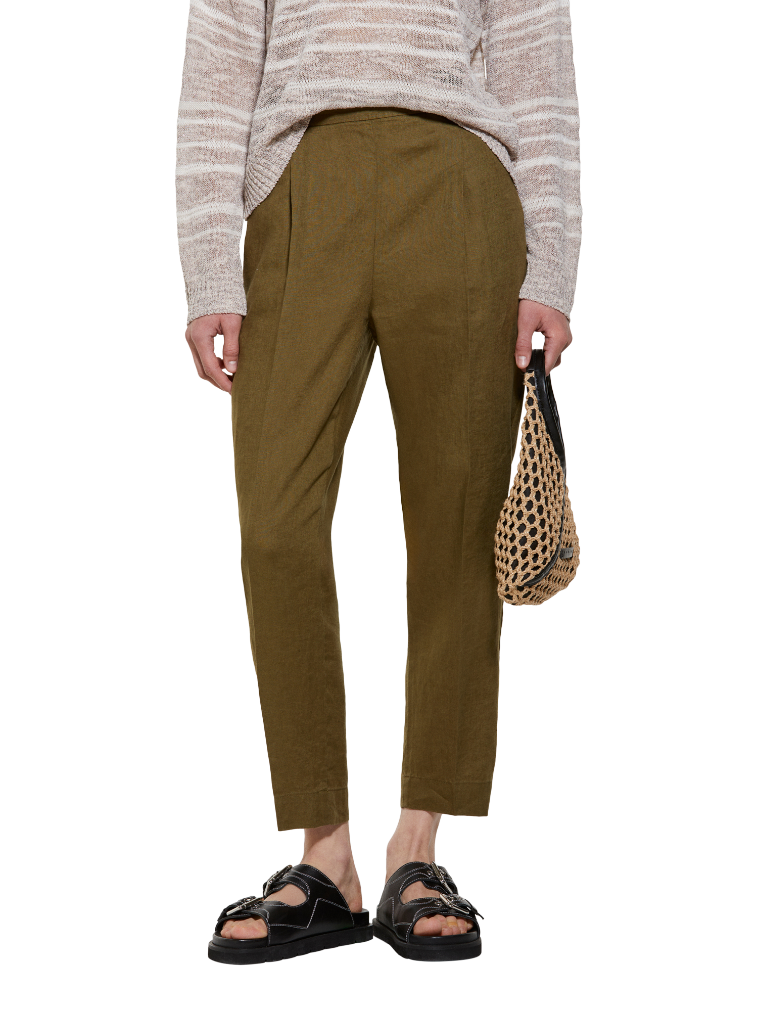 Product image 1 of 5, which shows SISLEY High Waist Pure Linen Trousers, Green, 10