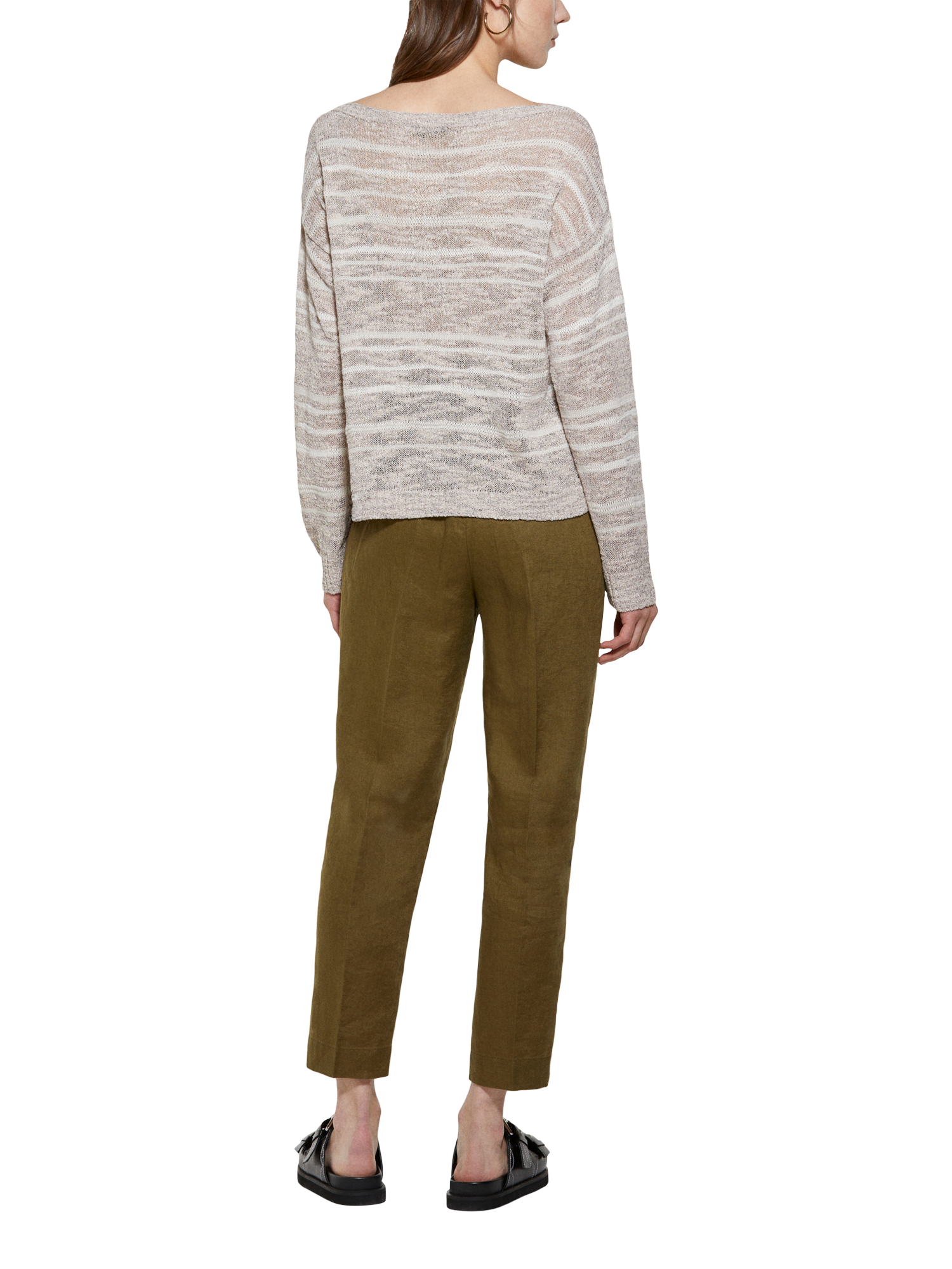 Product image 2 of 5, which shows SISLEY High Waist Pure Linen Trousers, Green, 10