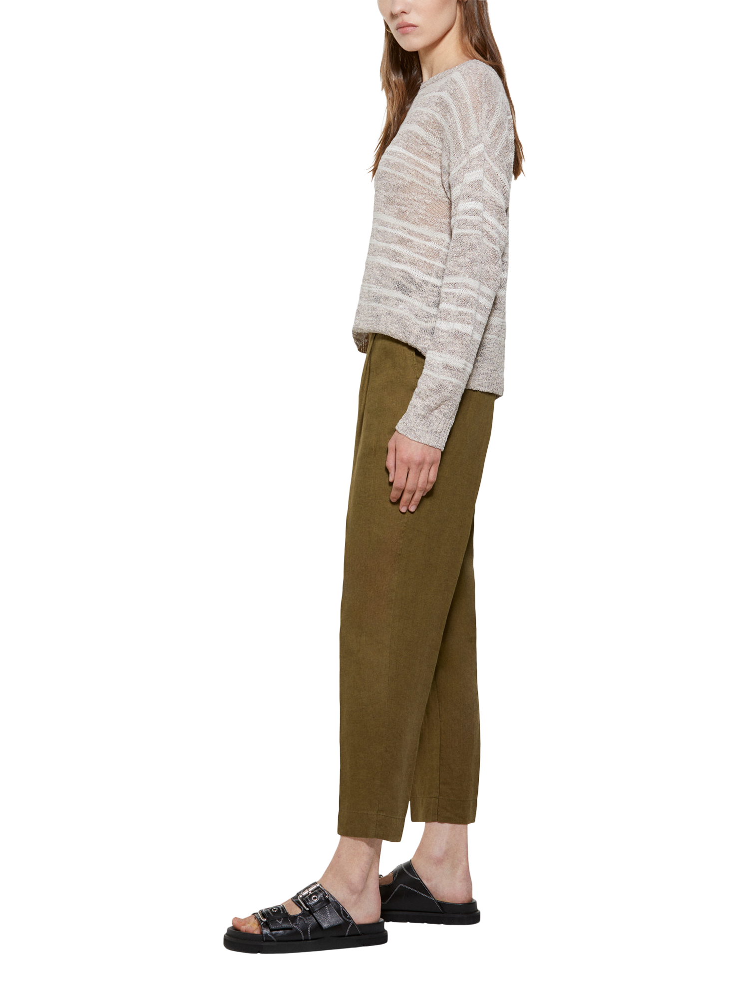 Product image 4 of 5, which shows SISLEY High Waist Pure Linen Trousers, Green, 10