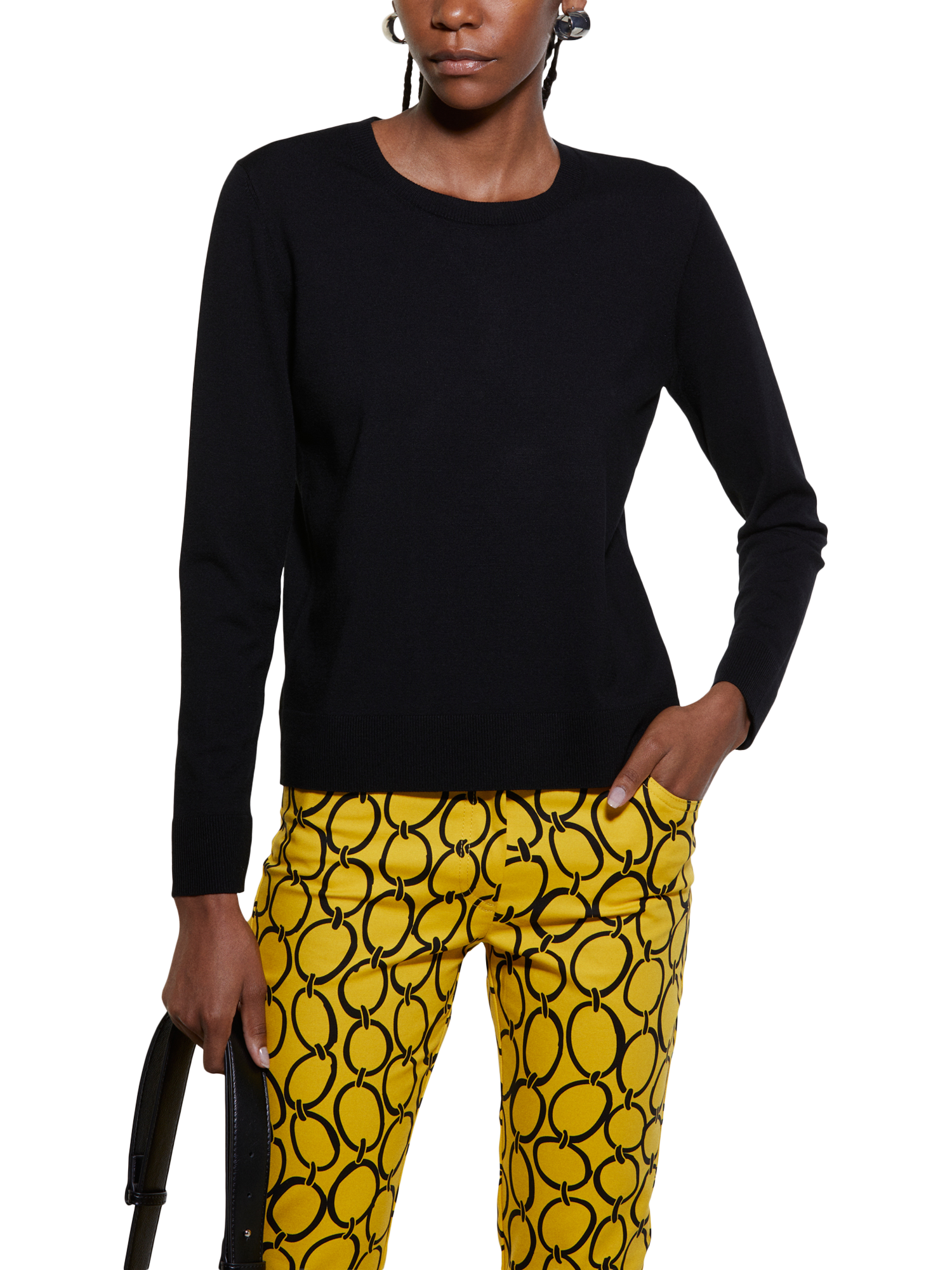 Product image 1 of 5, which shows SISLEY Rib Crew Neck Jumper, Black, XS