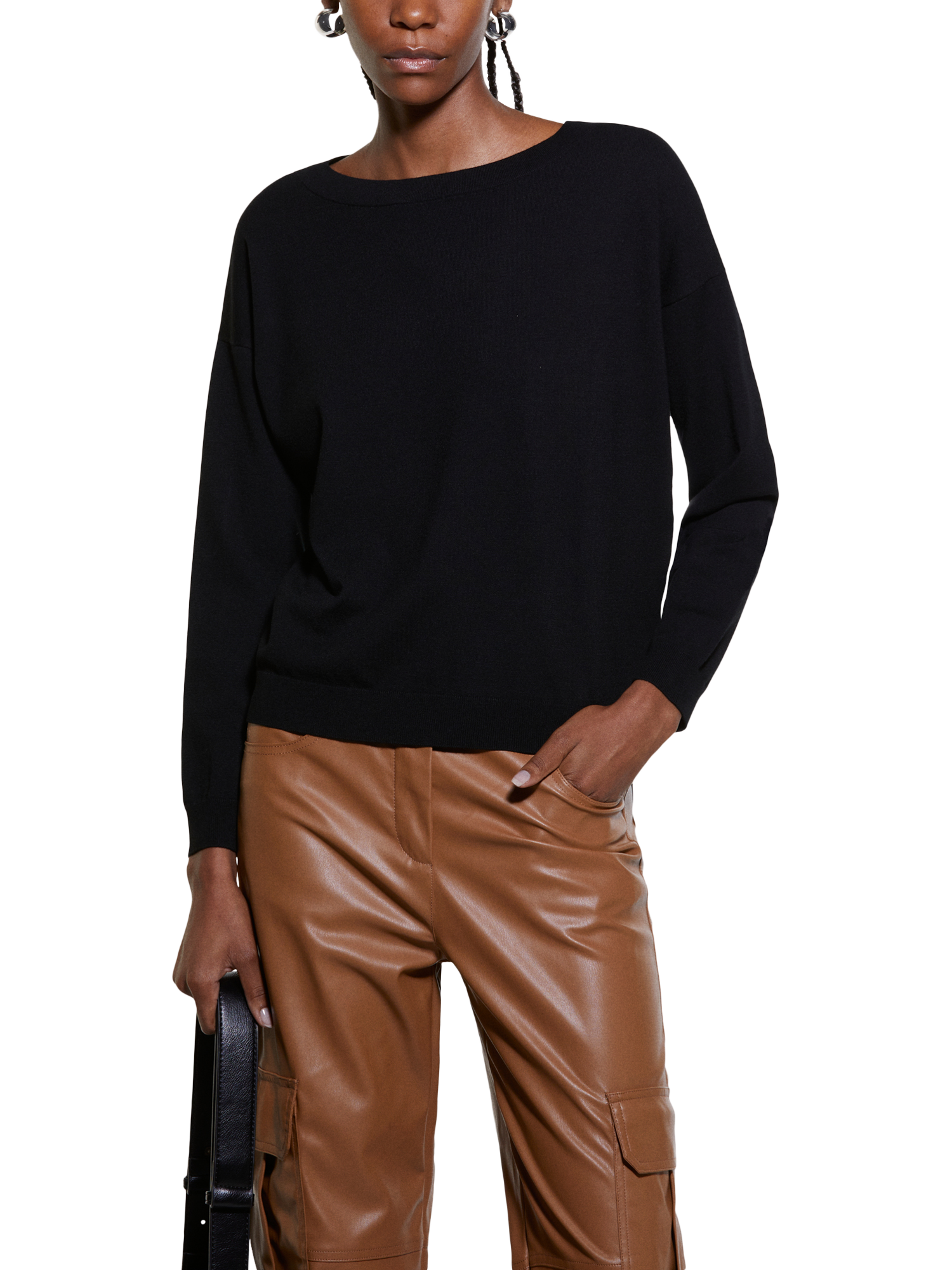 Product image 1 of 5, which shows SISLEY Boat Neck Jumper, Black, XS