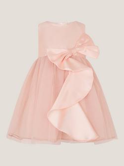 Monsoon Baby Waterfall Bow Sleeveless Dress, Pink, Pink