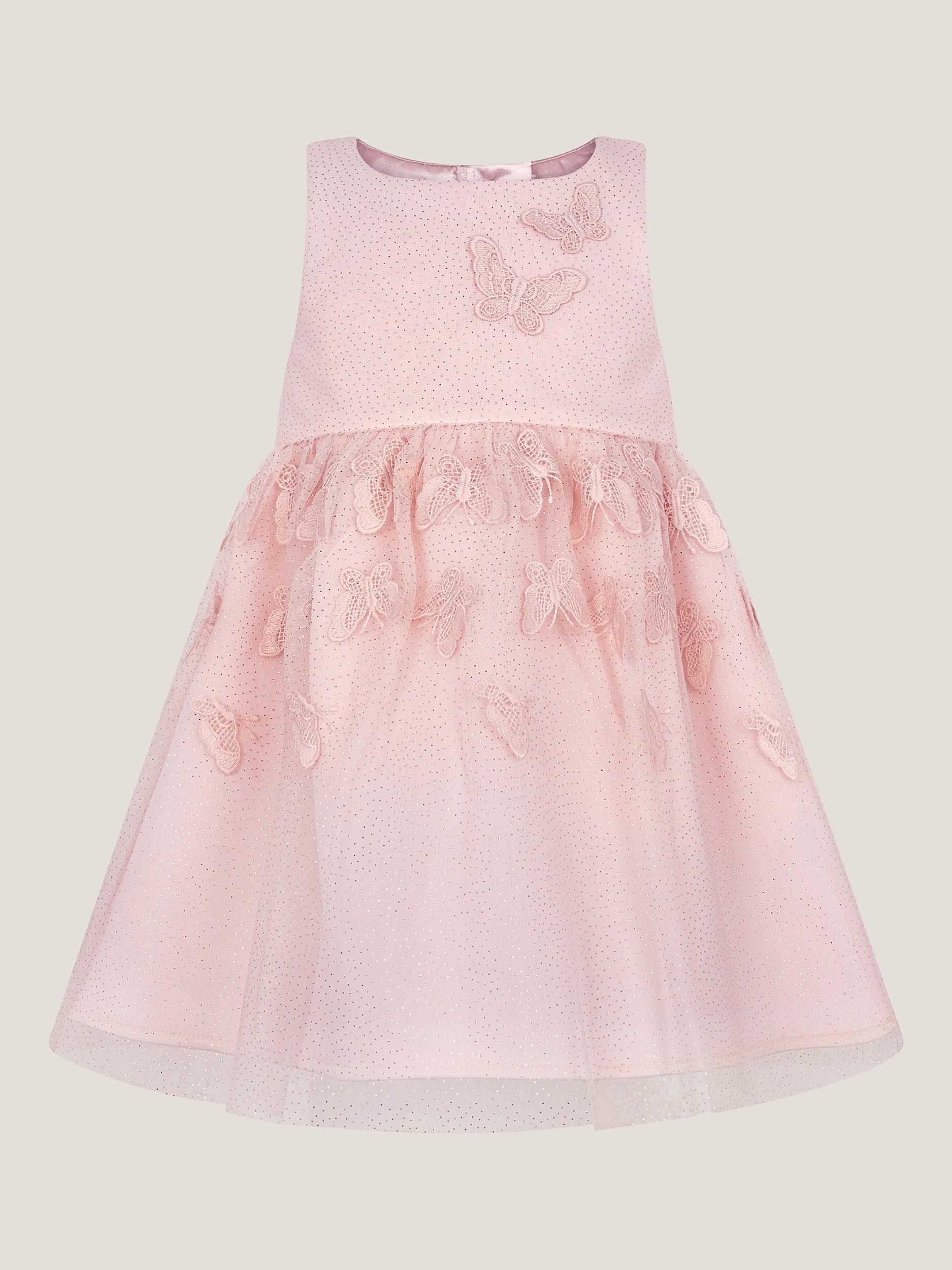 Product image 1 of 3, which shows Monsoon Baby Mapel Applique Butterfly Dress, Pink, 0-3 months