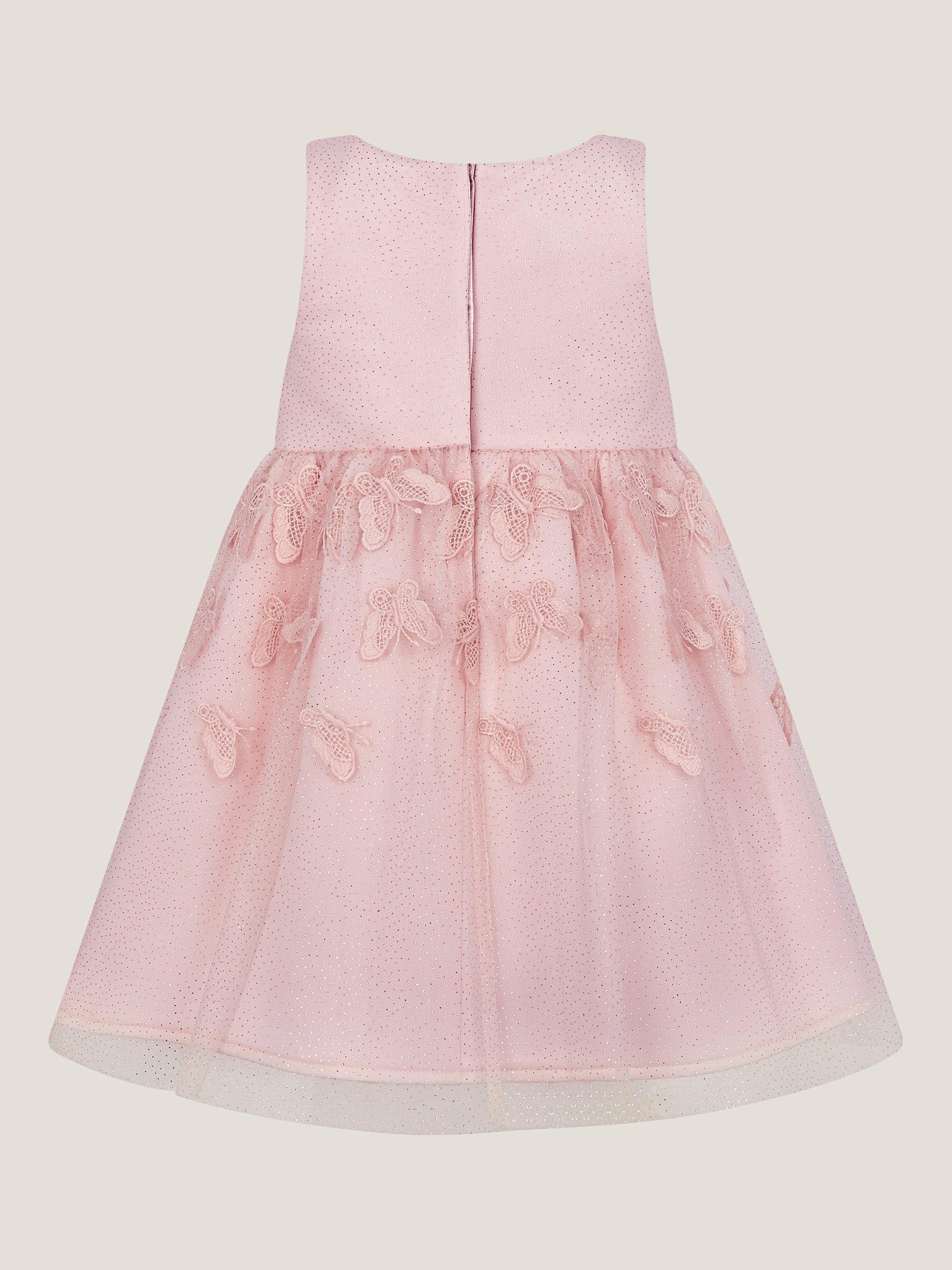 Product image 2 of 3, which shows Monsoon Baby Mapel Applique Butterfly Dress, Pink, 0-3 months