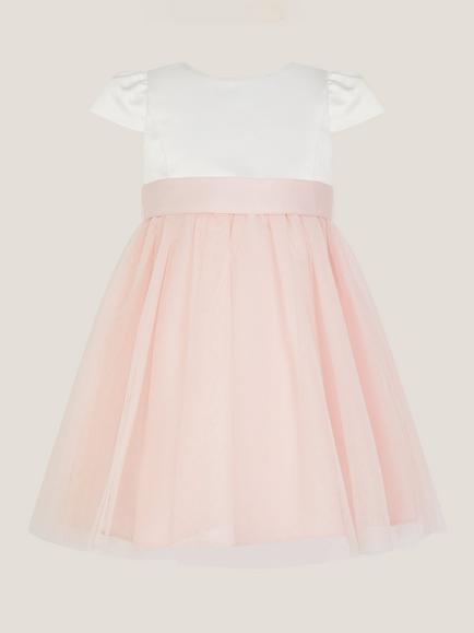 Monsoon Baby Satin Tulle Occasion Dress, Pink, Pink