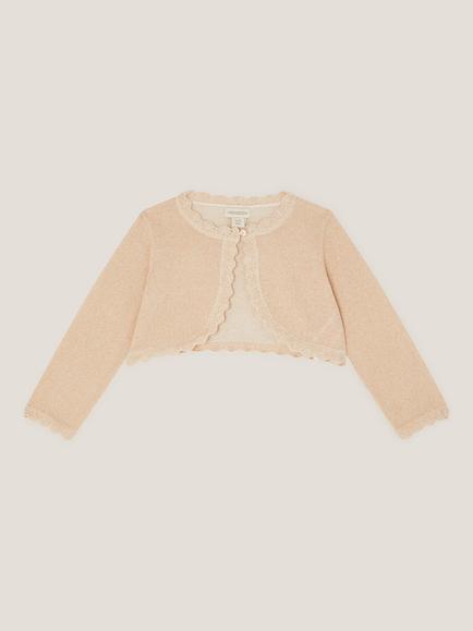 Monsoon Baby Maeve Scallop Trim Cardigan, Gold, Gold