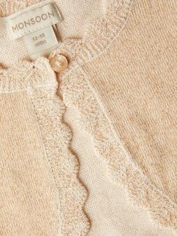Monsoon Baby Maeve Scallop Trim Cardigan, Gold - view 2, Gold