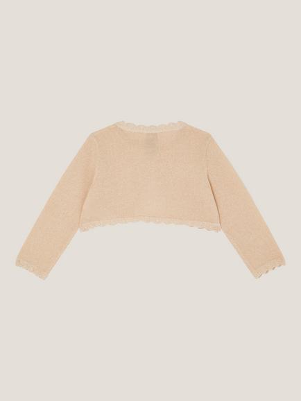Monsoon Baby Maeve Scallop Trim Cardigan, Gold - view 2, Gold