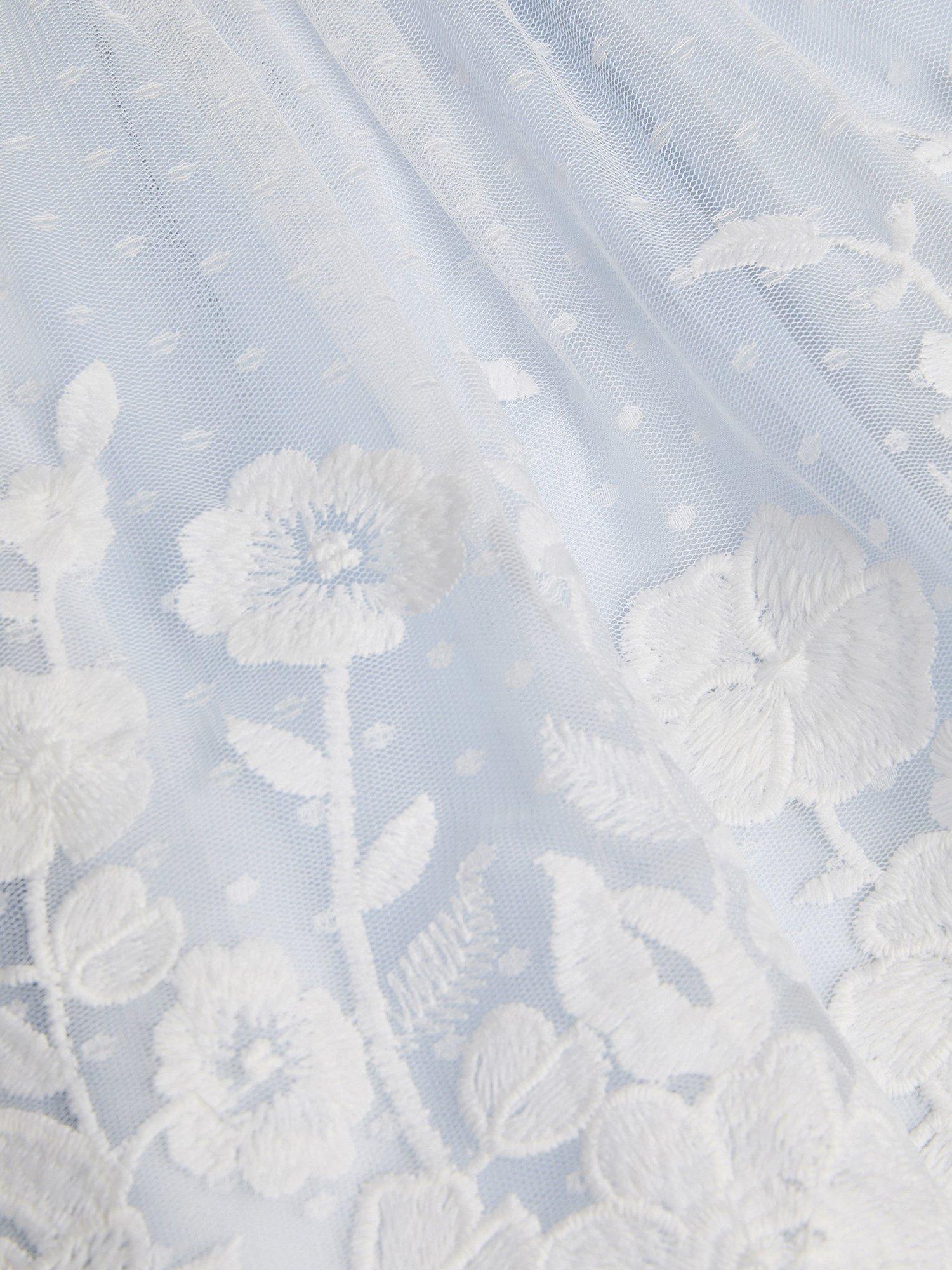Product image 3 of 3, which shows Monsoon Baby Abigail Floral Embroidered Dress, Blue, 0-3 months