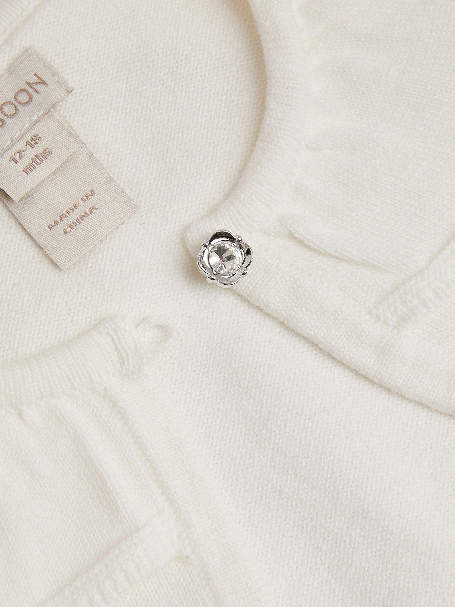 Product image 3 of 3, which shows Monsoon Baby Cotton One-Button Cardigan, Ivory, 0-3 months