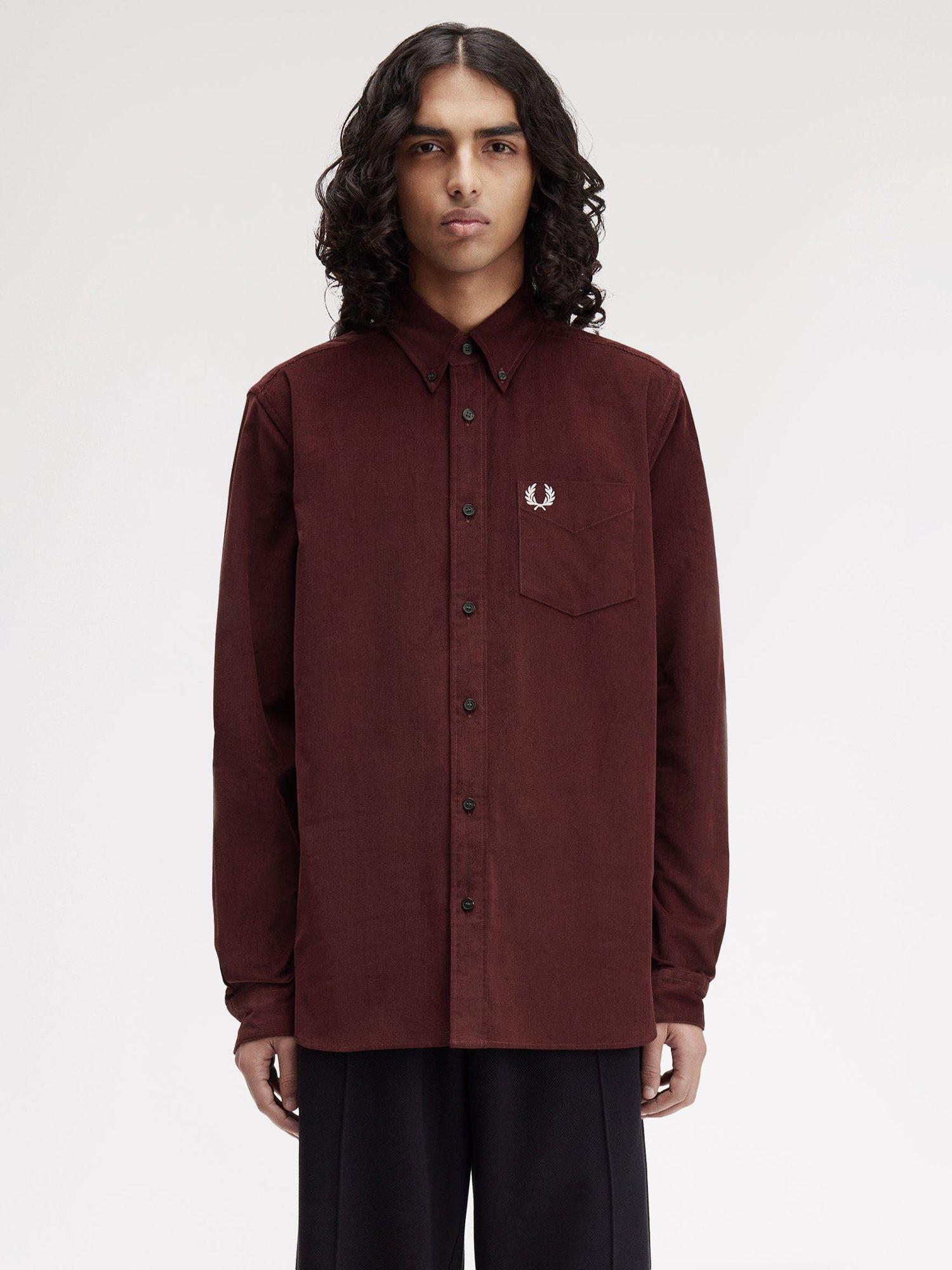 Product image 1 of 5, which shows Fred Perry Needle Cord Cotton Shirt, Oxblood, S