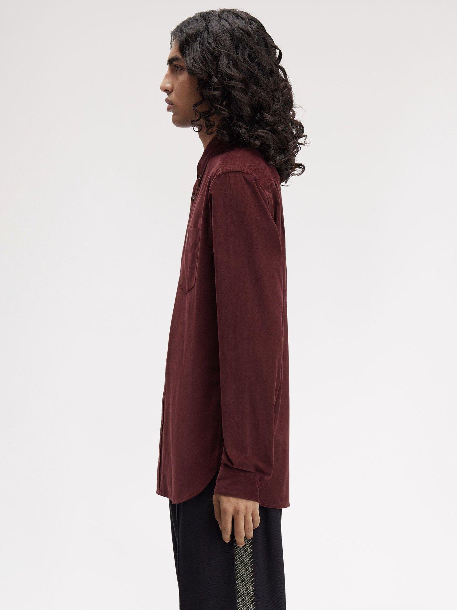 Product image 2 of 5, which shows Fred Perry Needle Cord Cotton Shirt, Oxblood, S