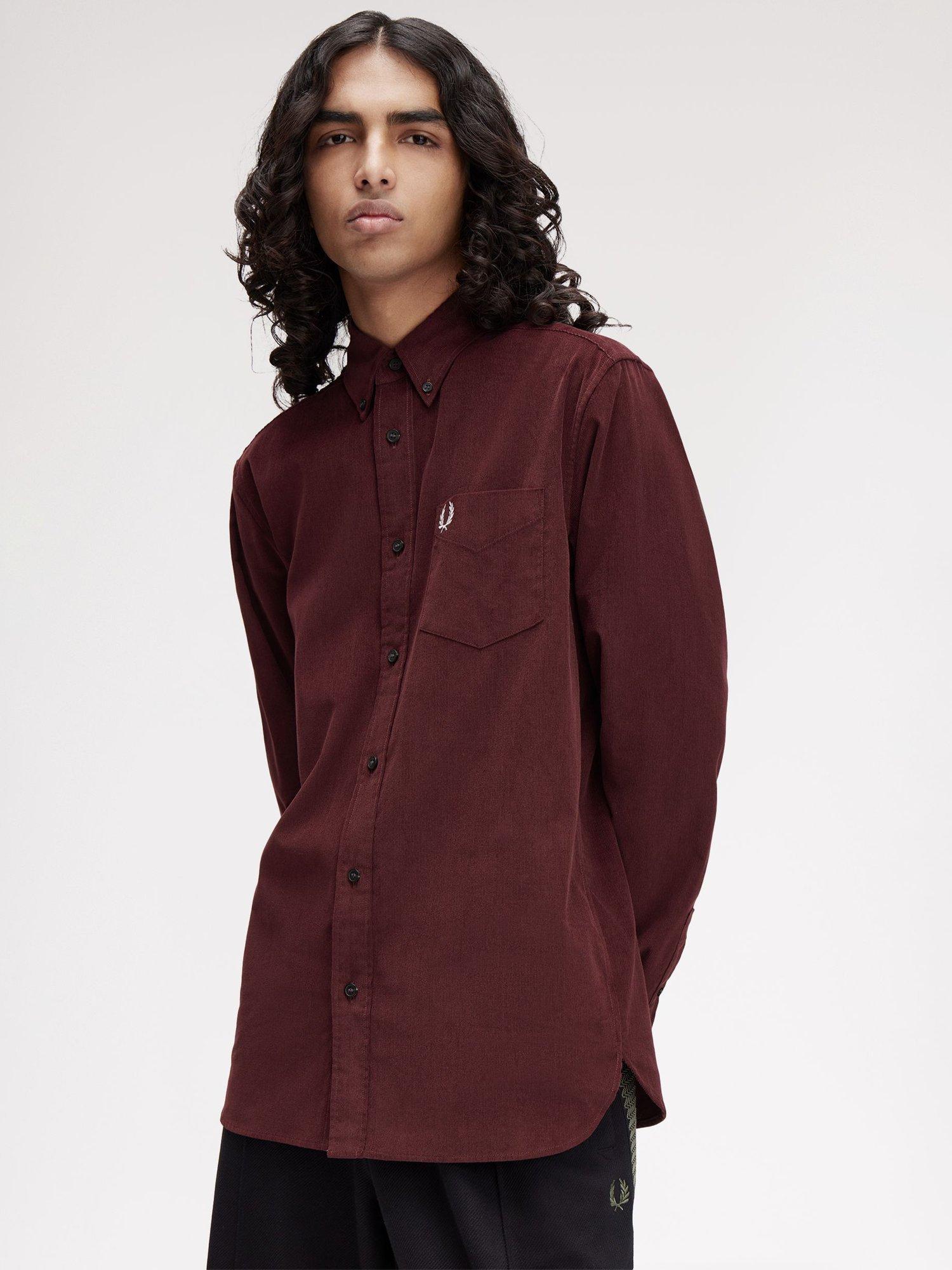 Product image 3 of 5, which shows Fred Perry Needle Cord Cotton Shirt, Oxblood, S