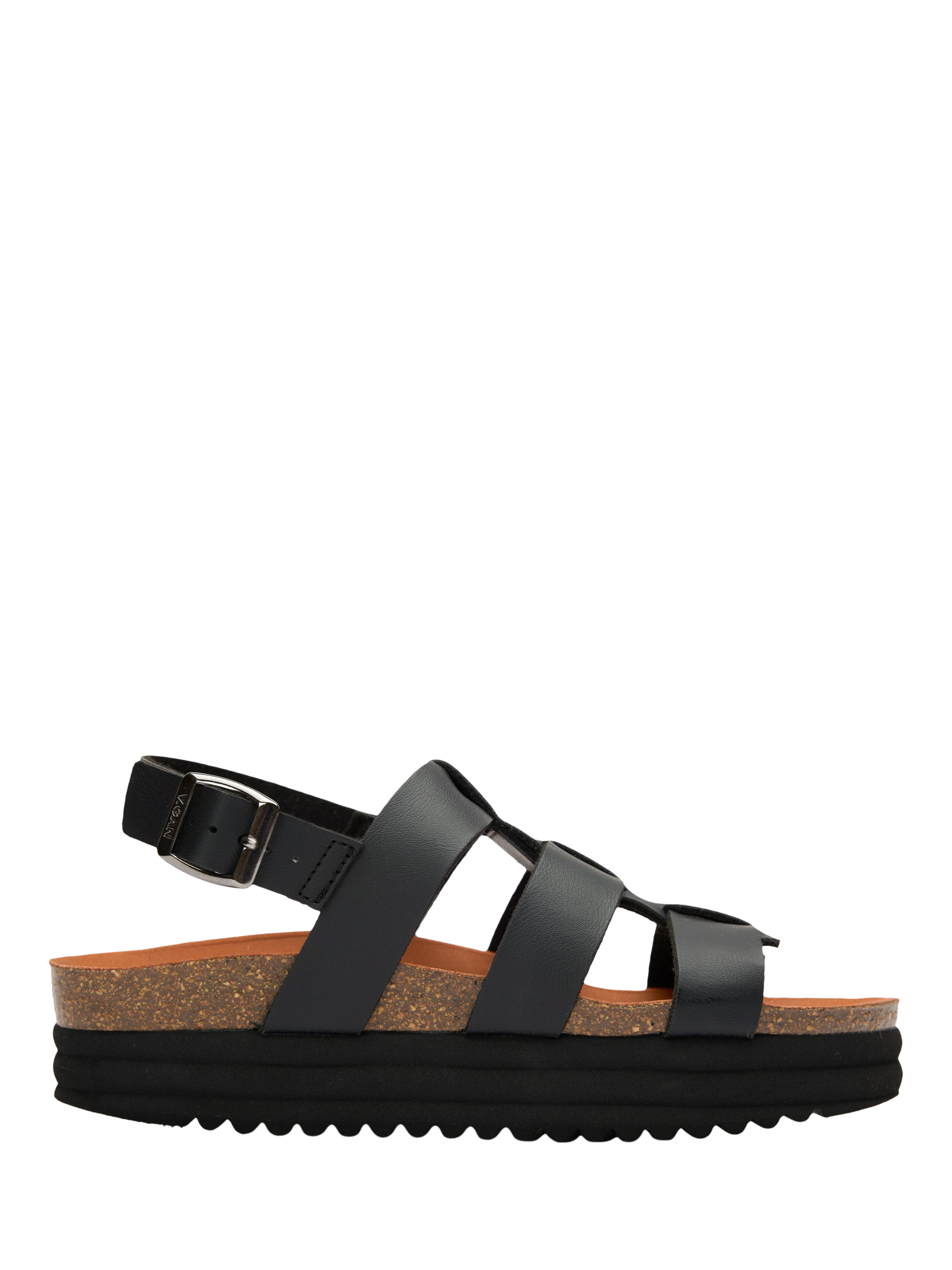 Product image 1 of 4, which shows V.GAN Vegan Fig Ankle Strap Sandals, Black, 3