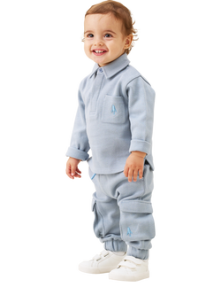 Angel & Rocket Baby Herringbone Mini Co-Ord Set, Blue, Blue