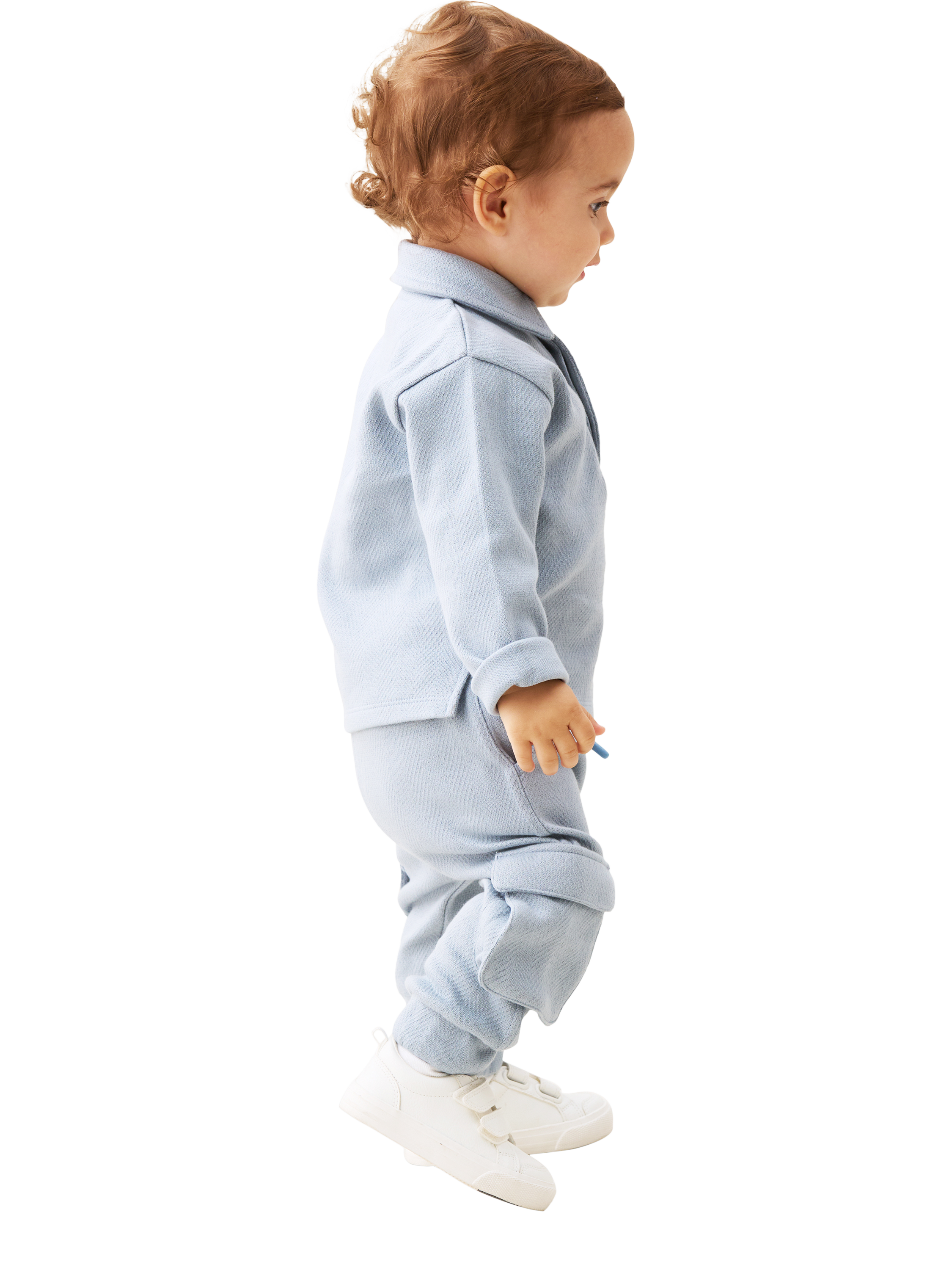 Product image 3 of 8, which shows Angel & Rocket Baby Herringbone Mini Co-Ord Set, Blue, 3-6 months