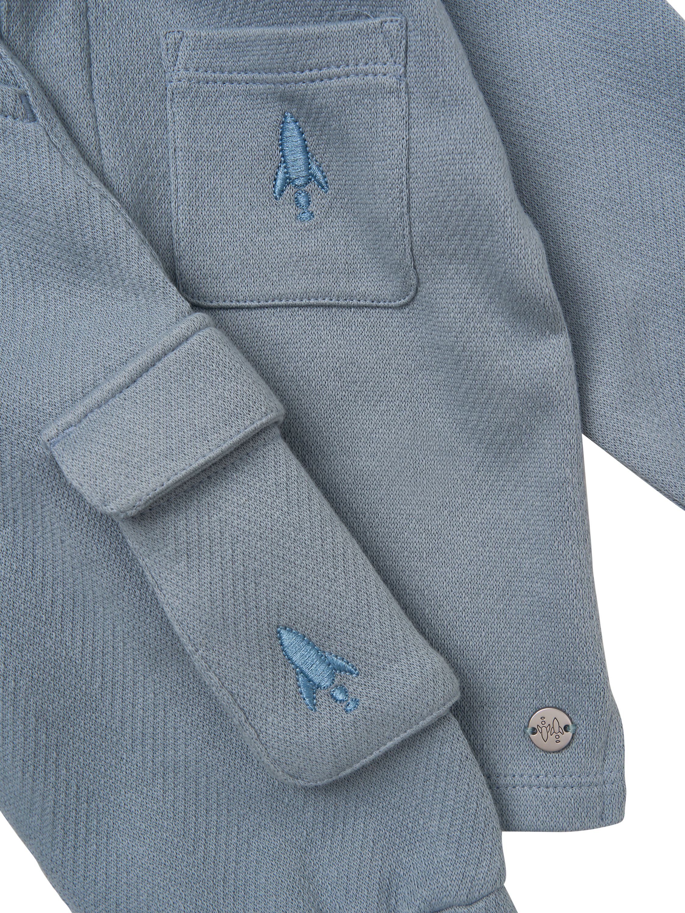 Product image 8 of 8, which shows Angel & Rocket Baby Herringbone Mini Co-Ord Set, Blue, 3-6 months