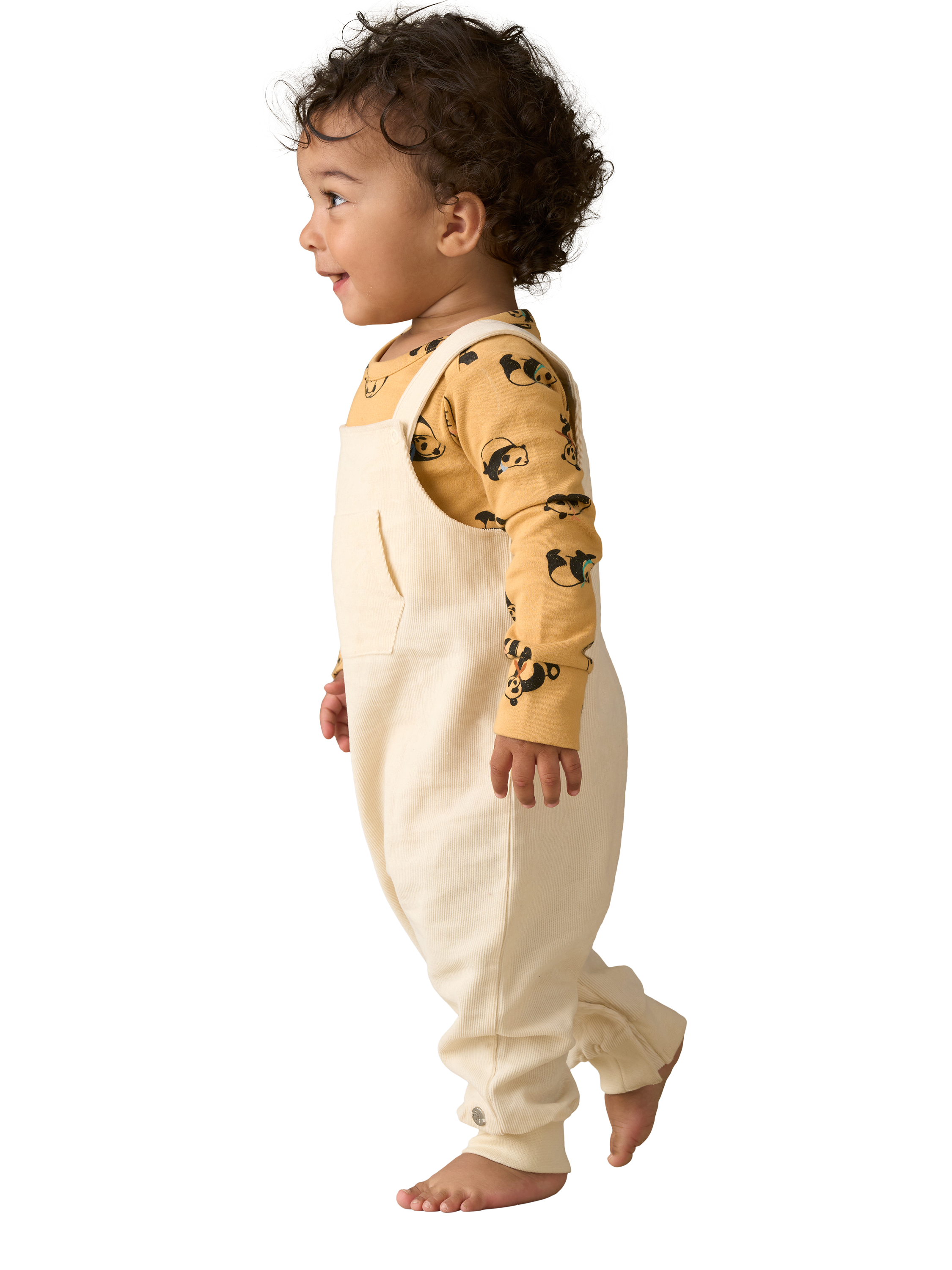 Product image 2 of 8, which shows Angel & Rocket Baby Dungaree and Panda Top Set, Stone, 3-6 months