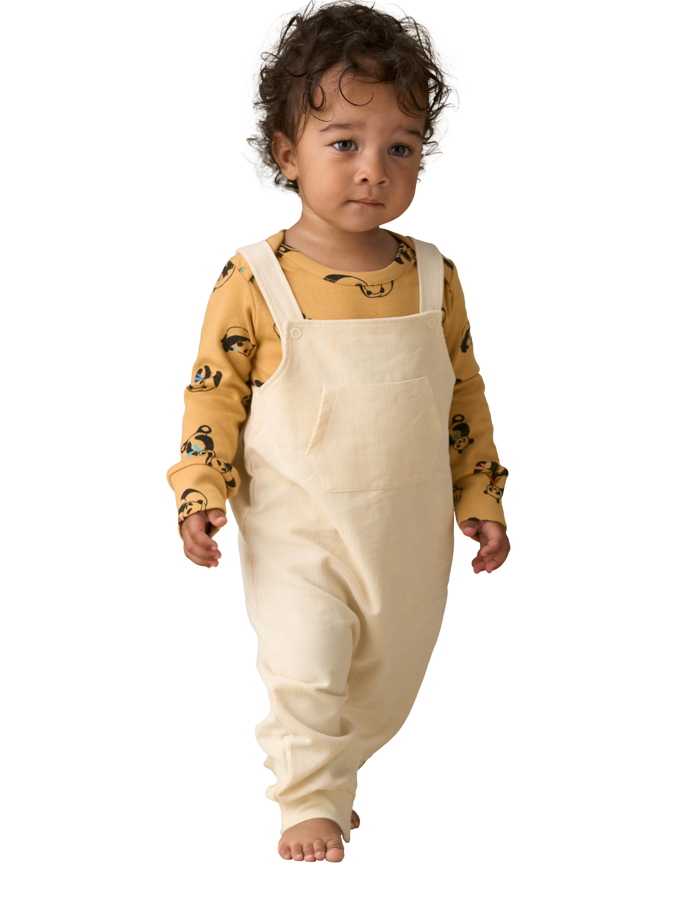 Product image 3 of 8, which shows Angel & Rocket Baby Dungaree and Panda Top Set, Stone, 3-6 months
