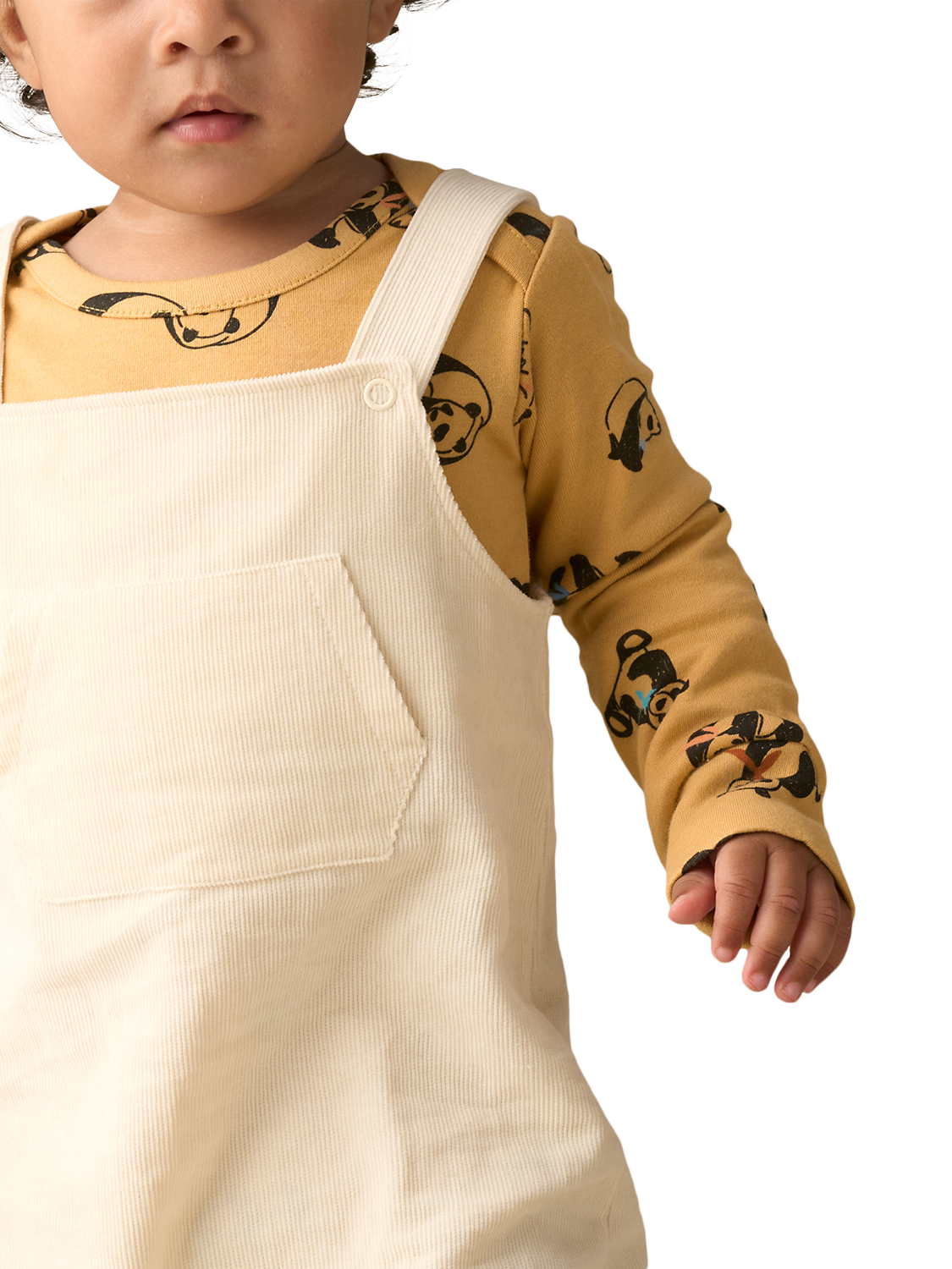 Product image 4 of 8, which shows Angel & Rocket Baby Dungaree and Panda Top Set, Stone, 3-6 months