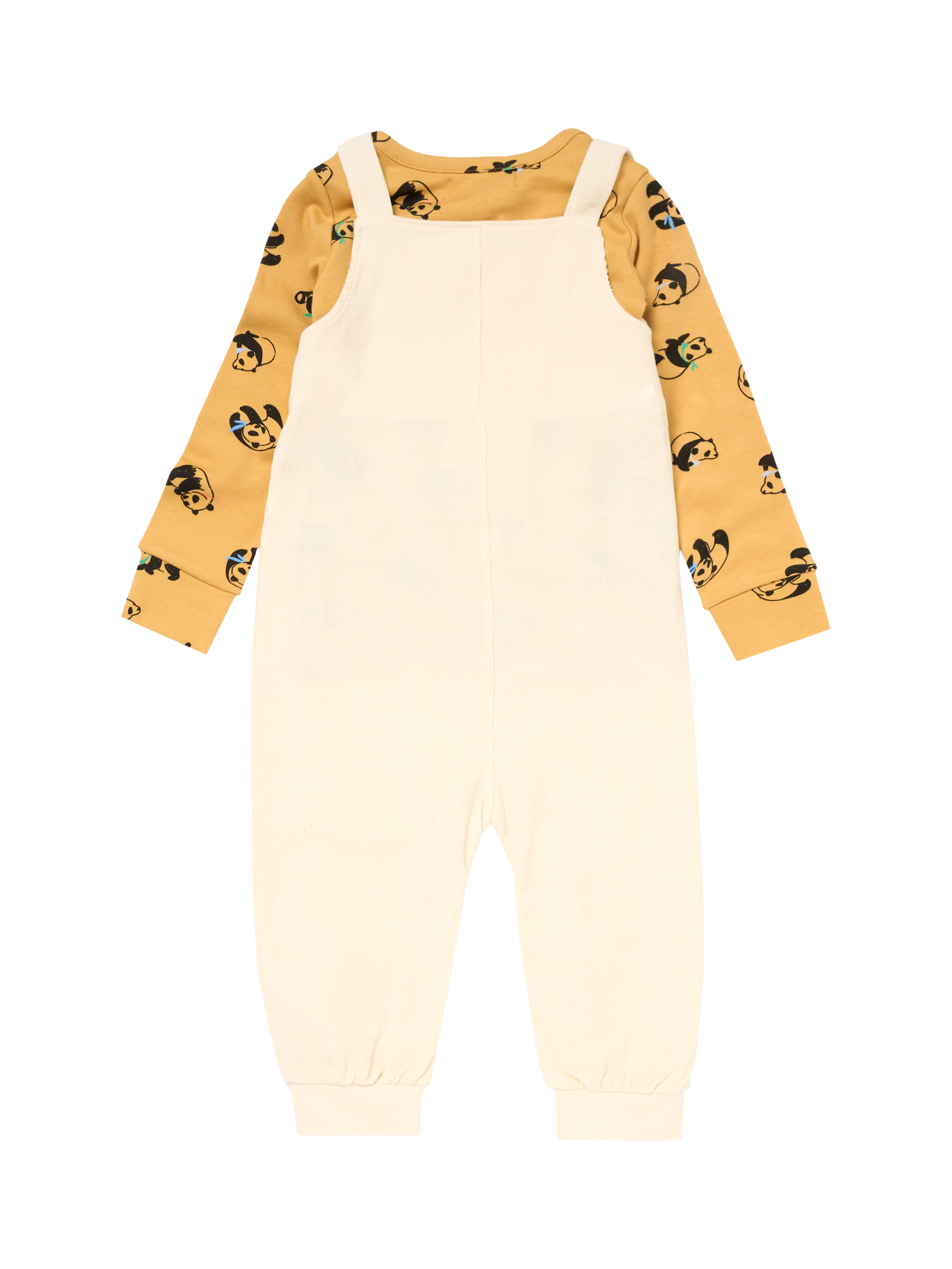 Product image 7 of 8, which shows Angel & Rocket Baby Dungaree and Panda Top Set, Stone, 3-6 months