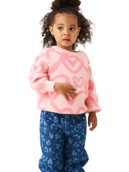 Angel & Rocket Kids' Cotton Blend Heart Jumper, Coral, Coral