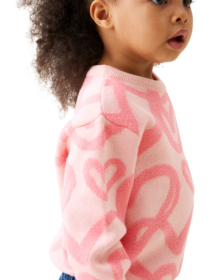 Angel & Rocket Kids' Cotton Blend Heart Jumper, Coral - view 2, Coral